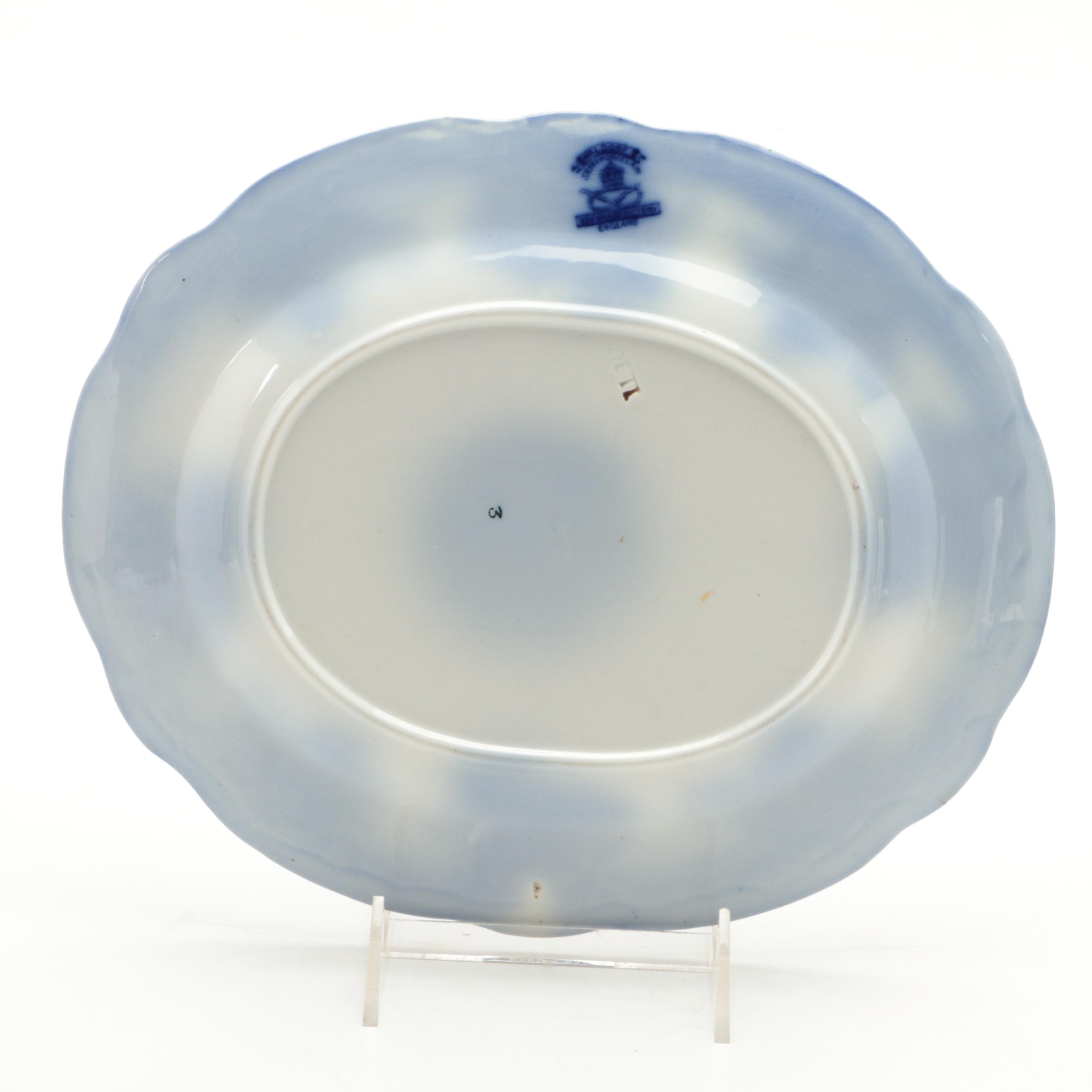 New Wharf Pottery "Waldorf" Oval Platter and Other English Flow Blue Dinnerware