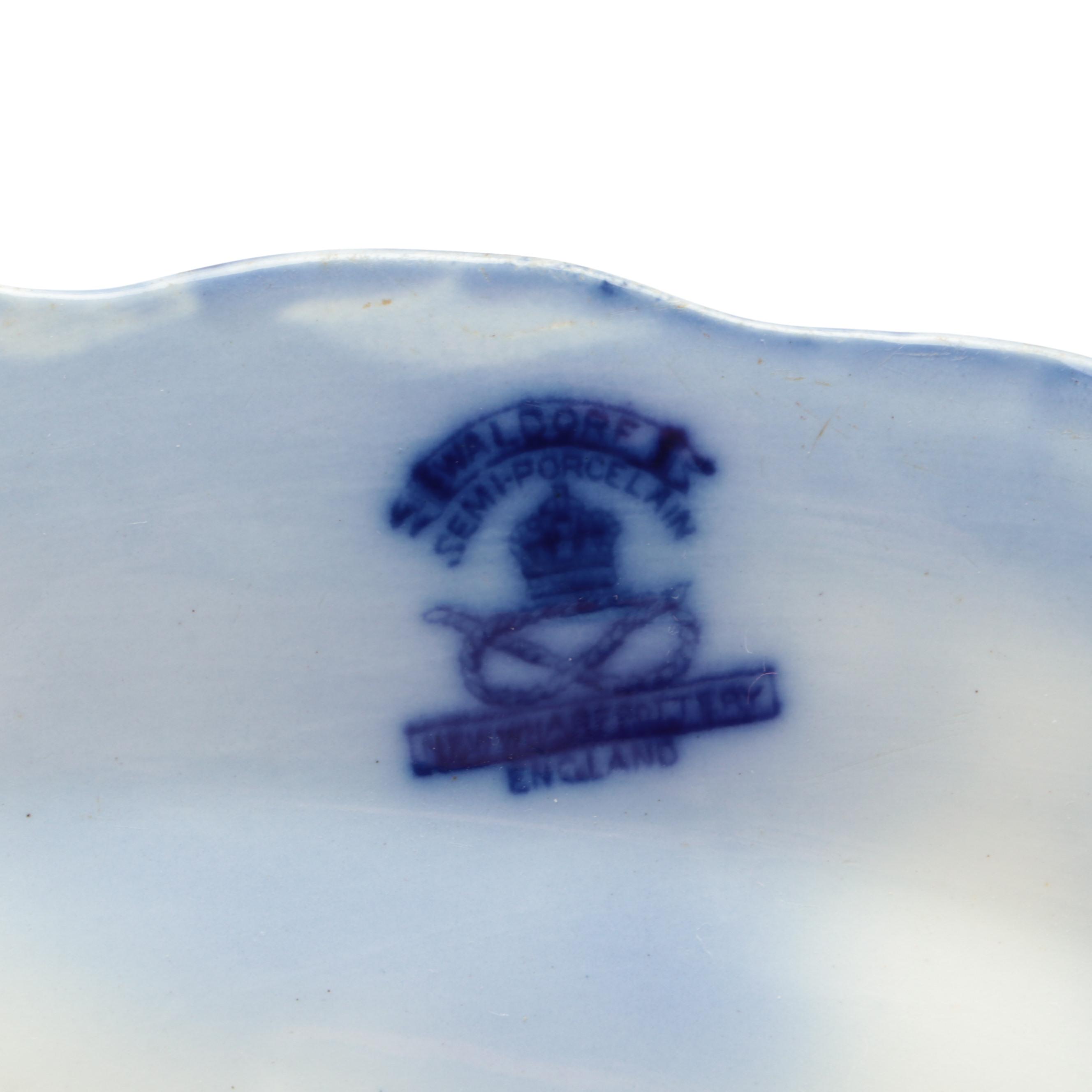 New Wharf Pottery "Waldorf" Oval Platter and Other English Flow Blue Dinnerware