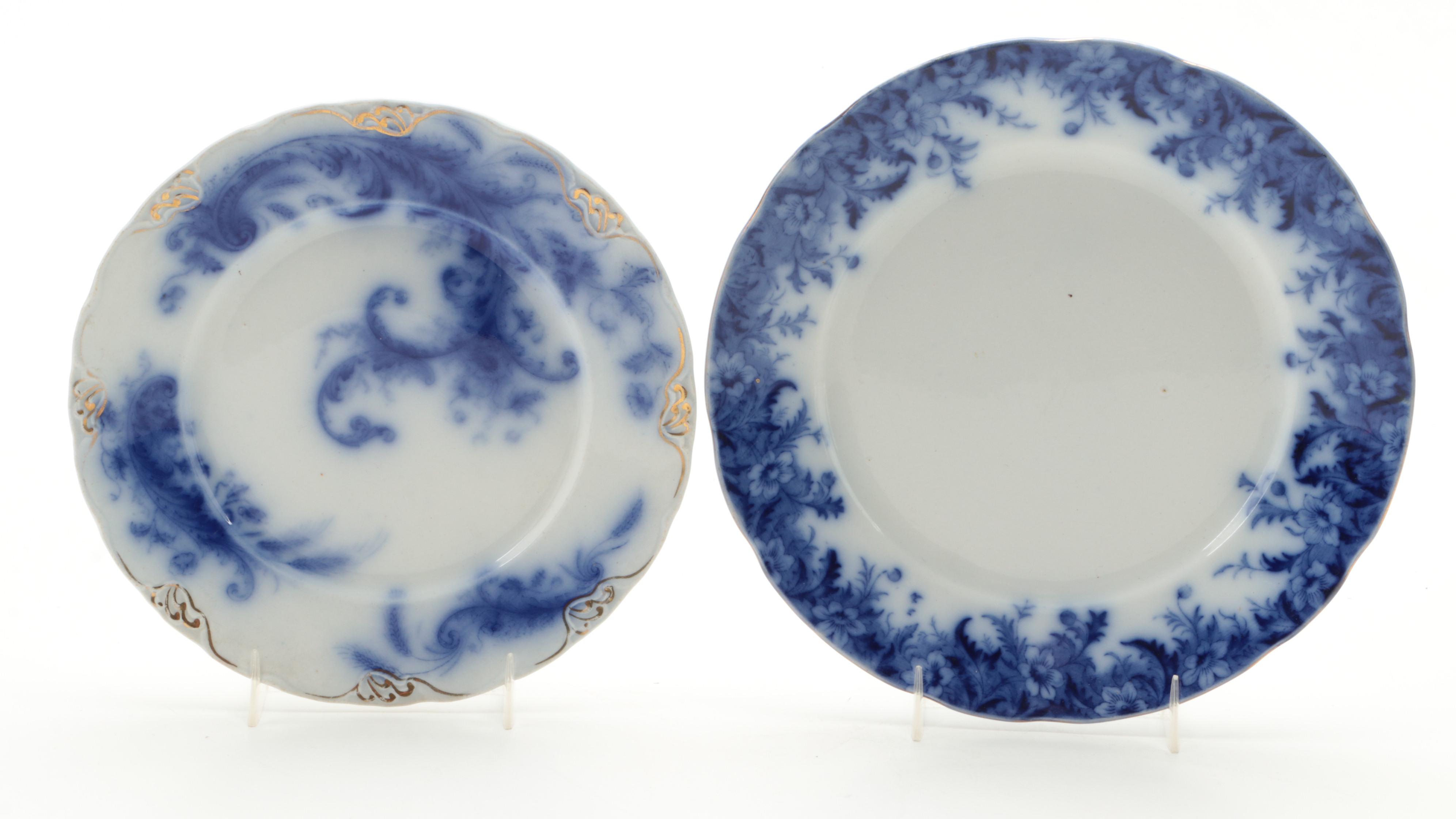 New Wharf Pottery "Waldorf" Oval Platter and Other English Flow Blue Dinnerware