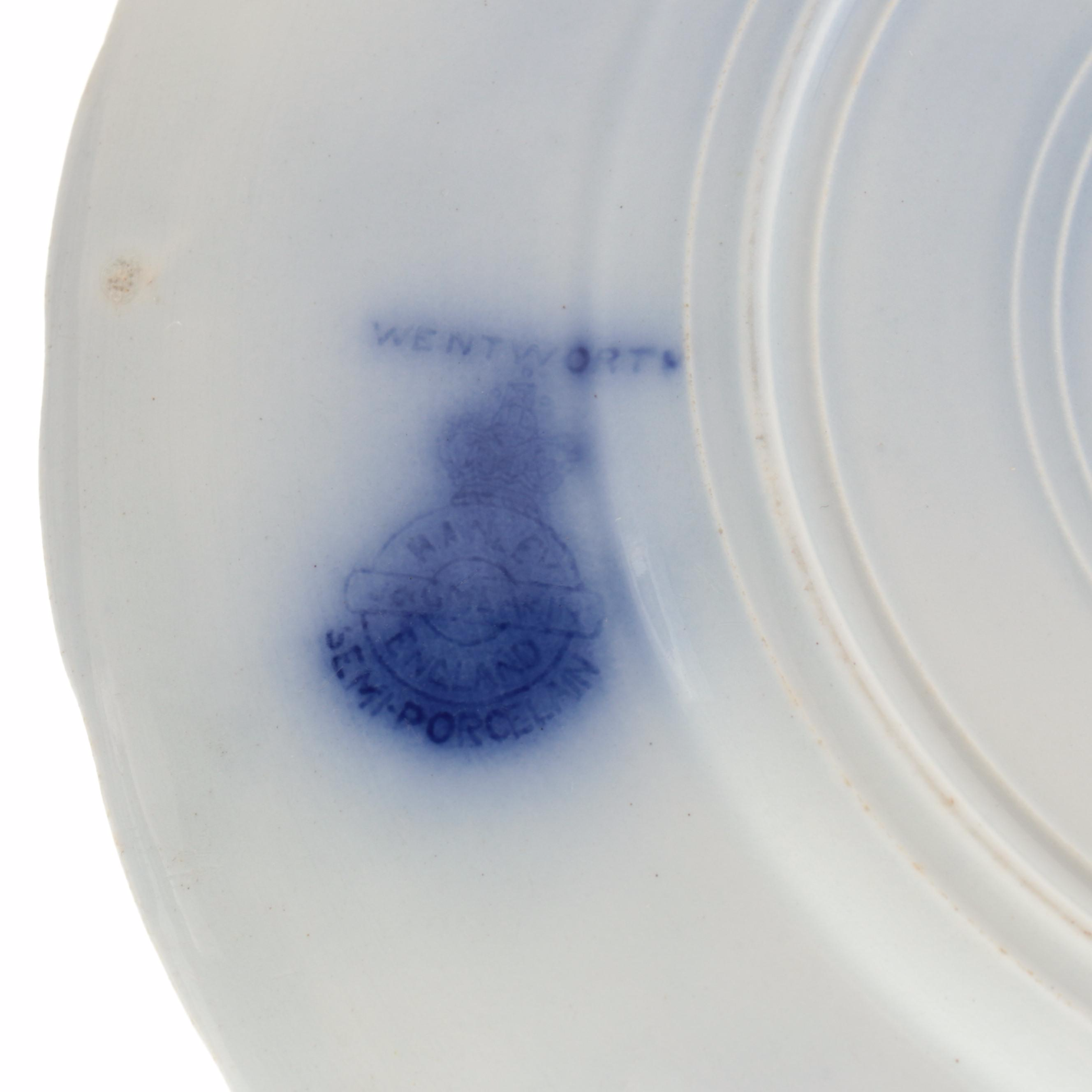 New Wharf Pottery "Waldorf" Oval Platter and Other English Flow Blue Dinnerware