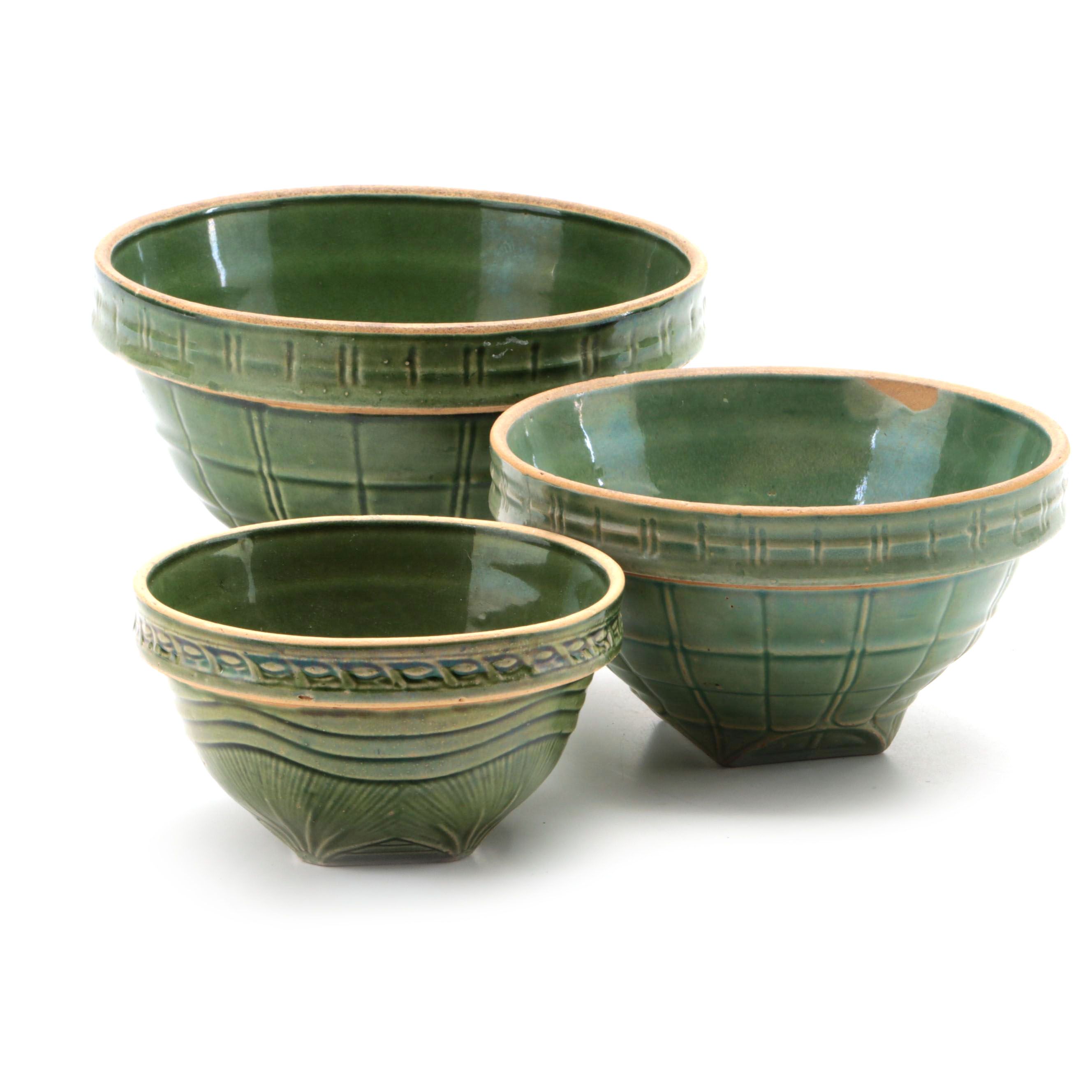McCoy Pottery Green Glazed Stoneware Mixing Bowls, Early 20th Century