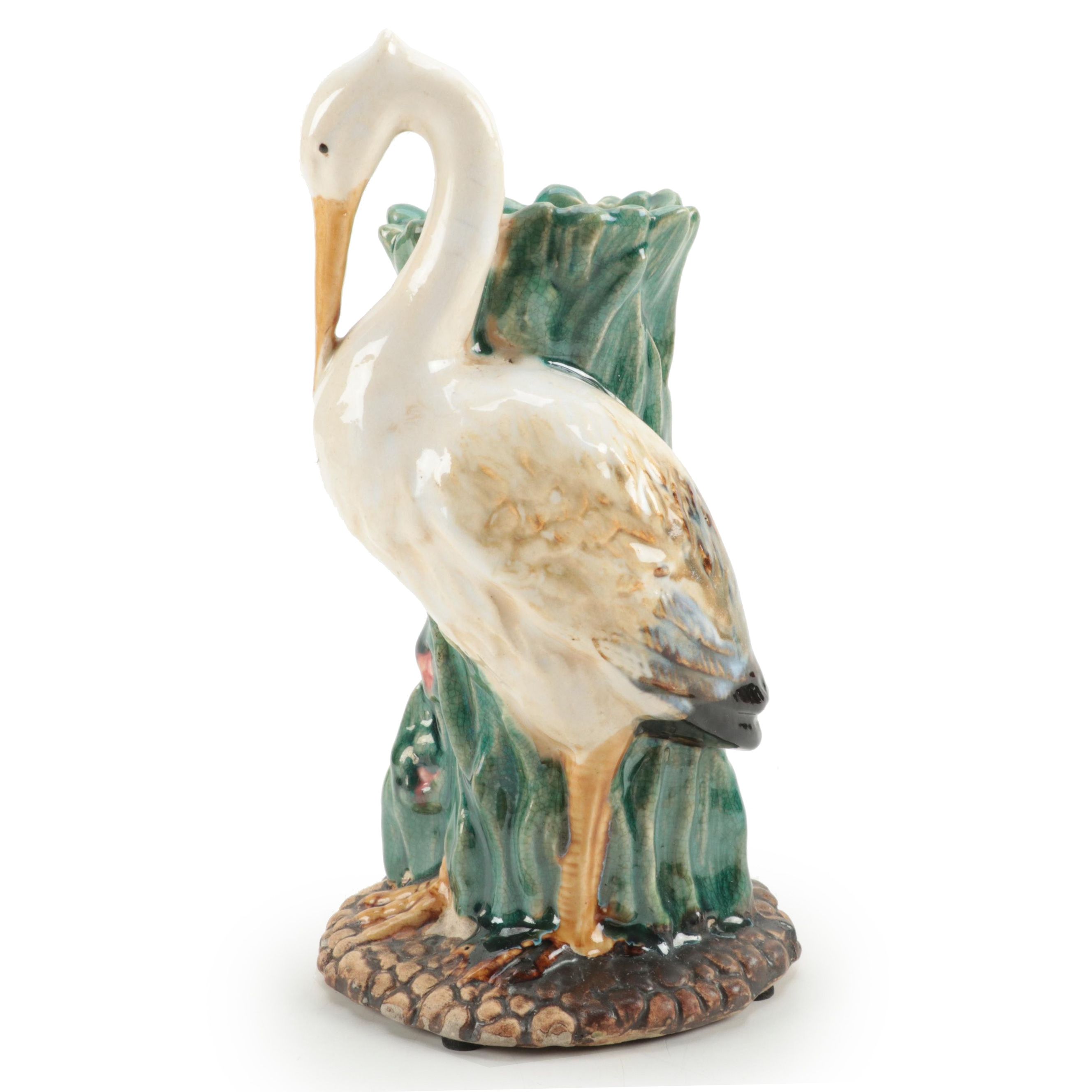 Majolica Crane Vase, 20th Century