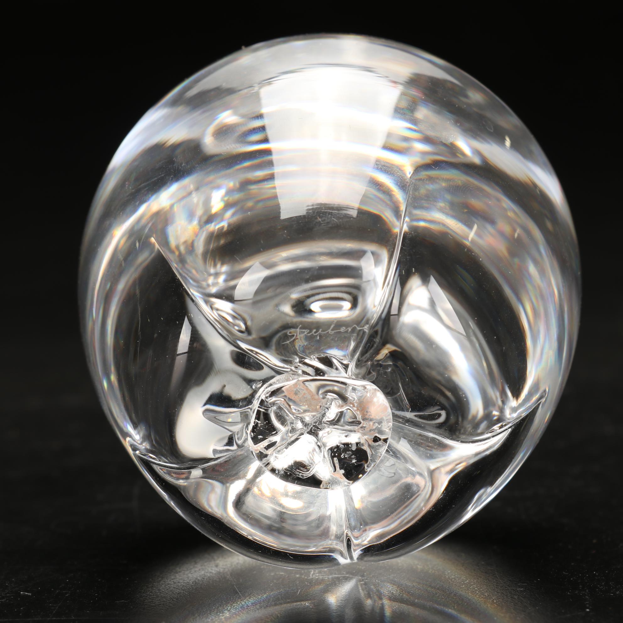 Steuben Art Glass Apple and Fig Paperweights, Late 20th Century