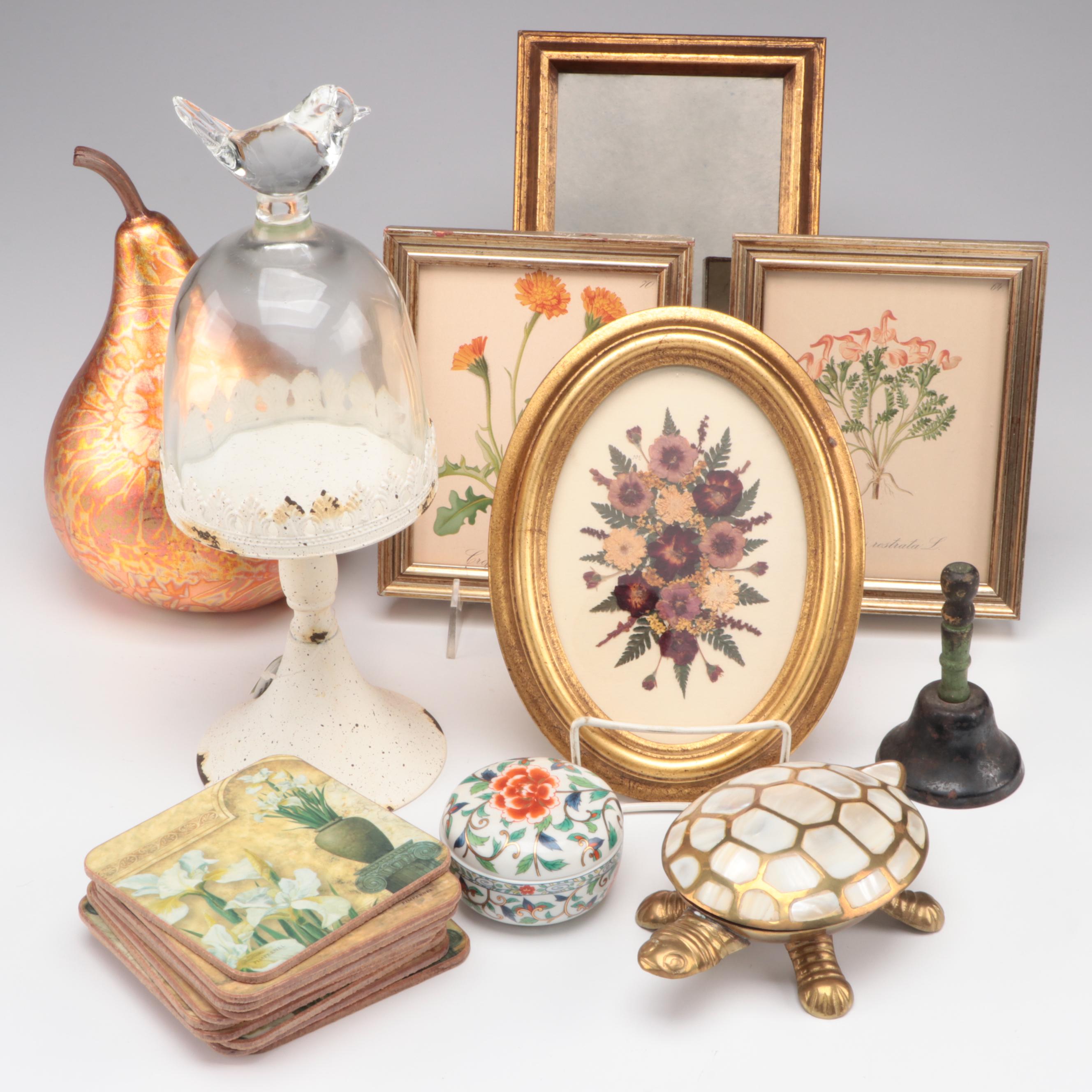 Framed Floral Chromolithographs with Other Home Décor