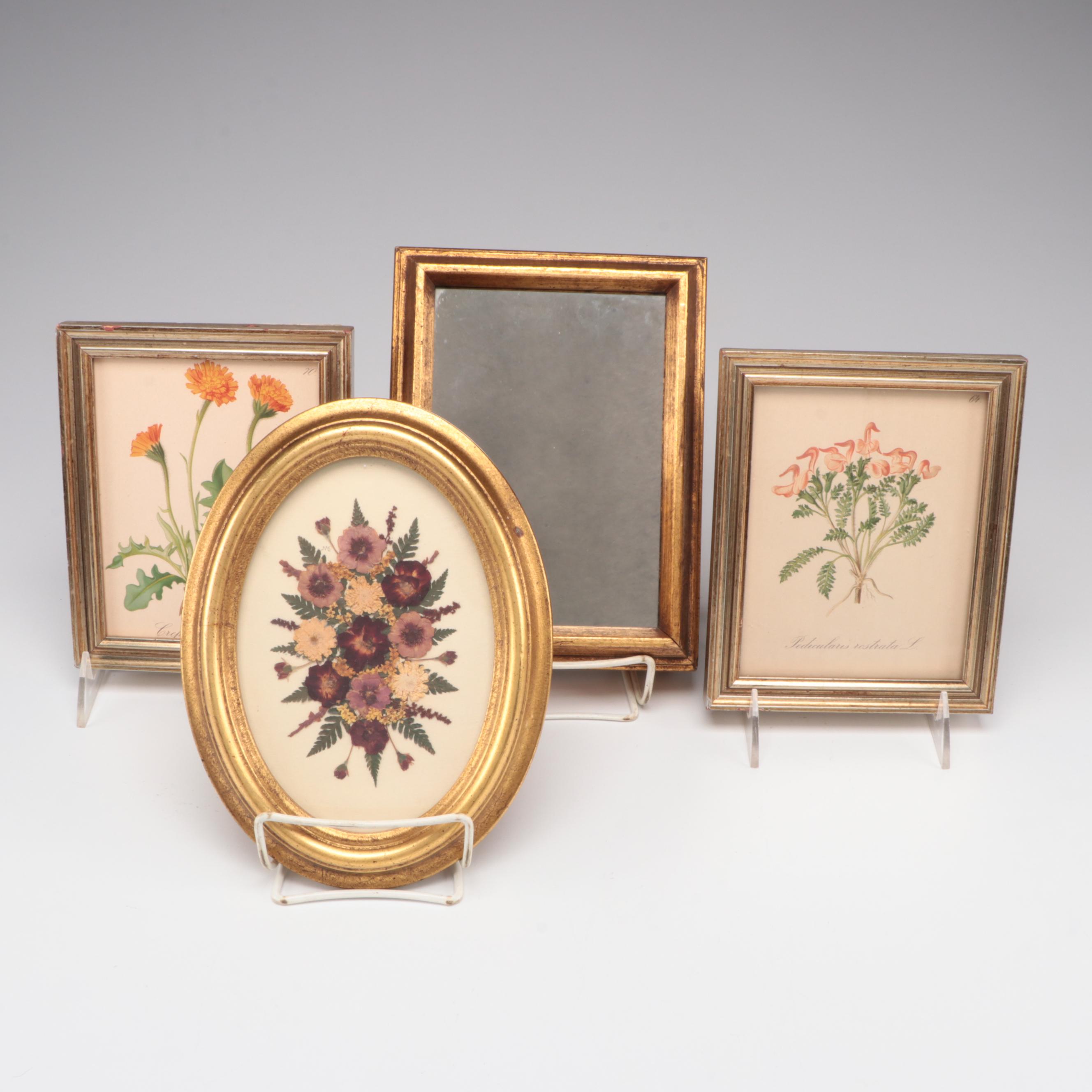 Framed Floral Chromolithographs with Other Home Décor