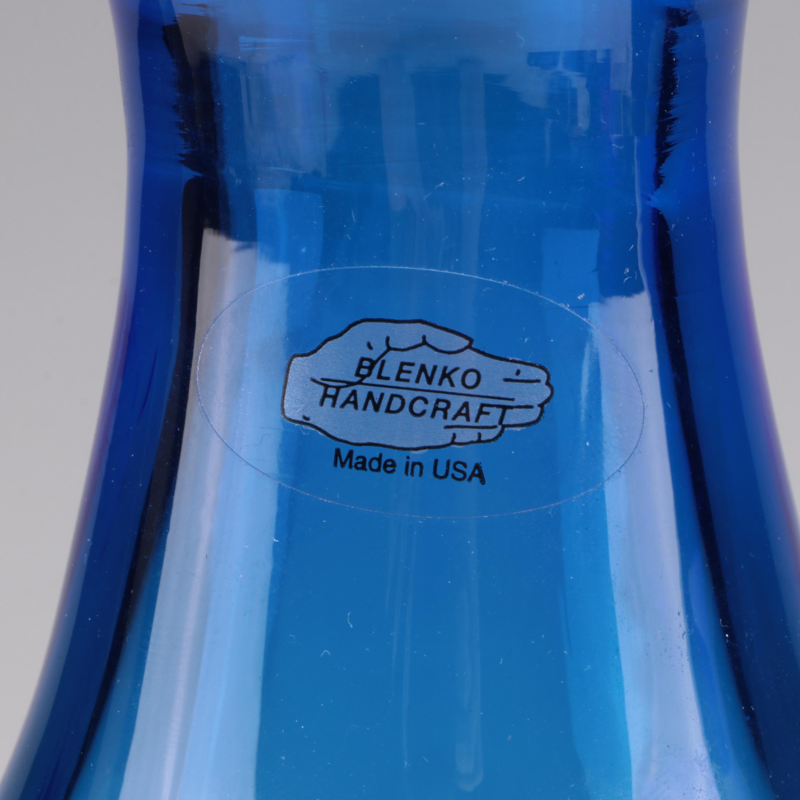 Blenko Handmade Blown Studio Blue Glass Vases
