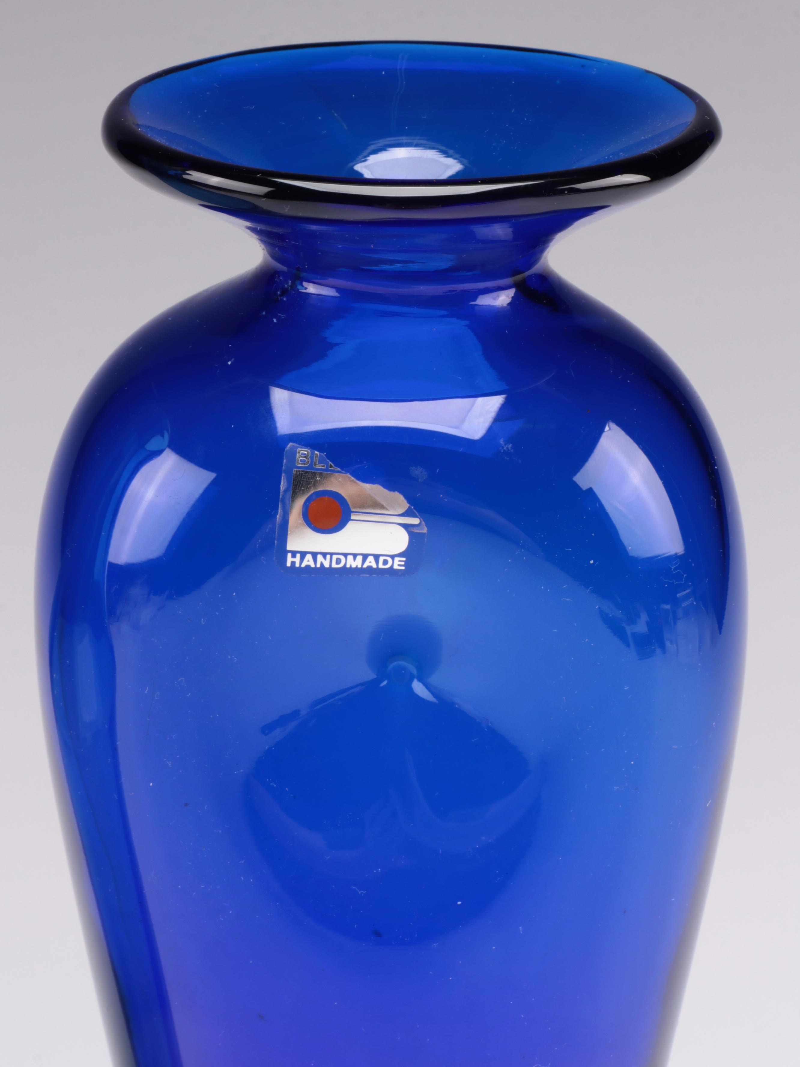 Blenko Handmade Blown Studio Blue Glass Vases