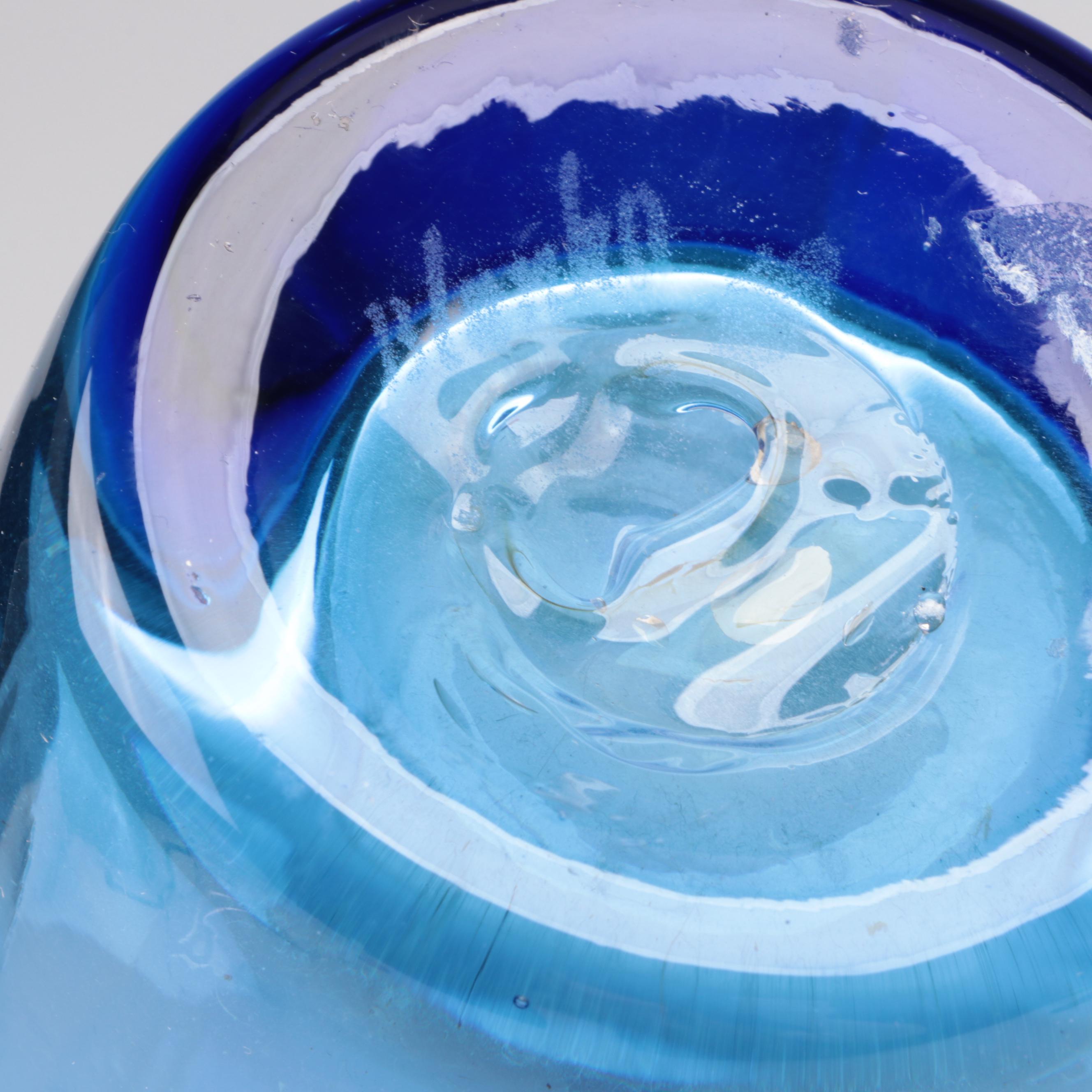 Blenko Handmade Blown Studio Blue Glass Vases