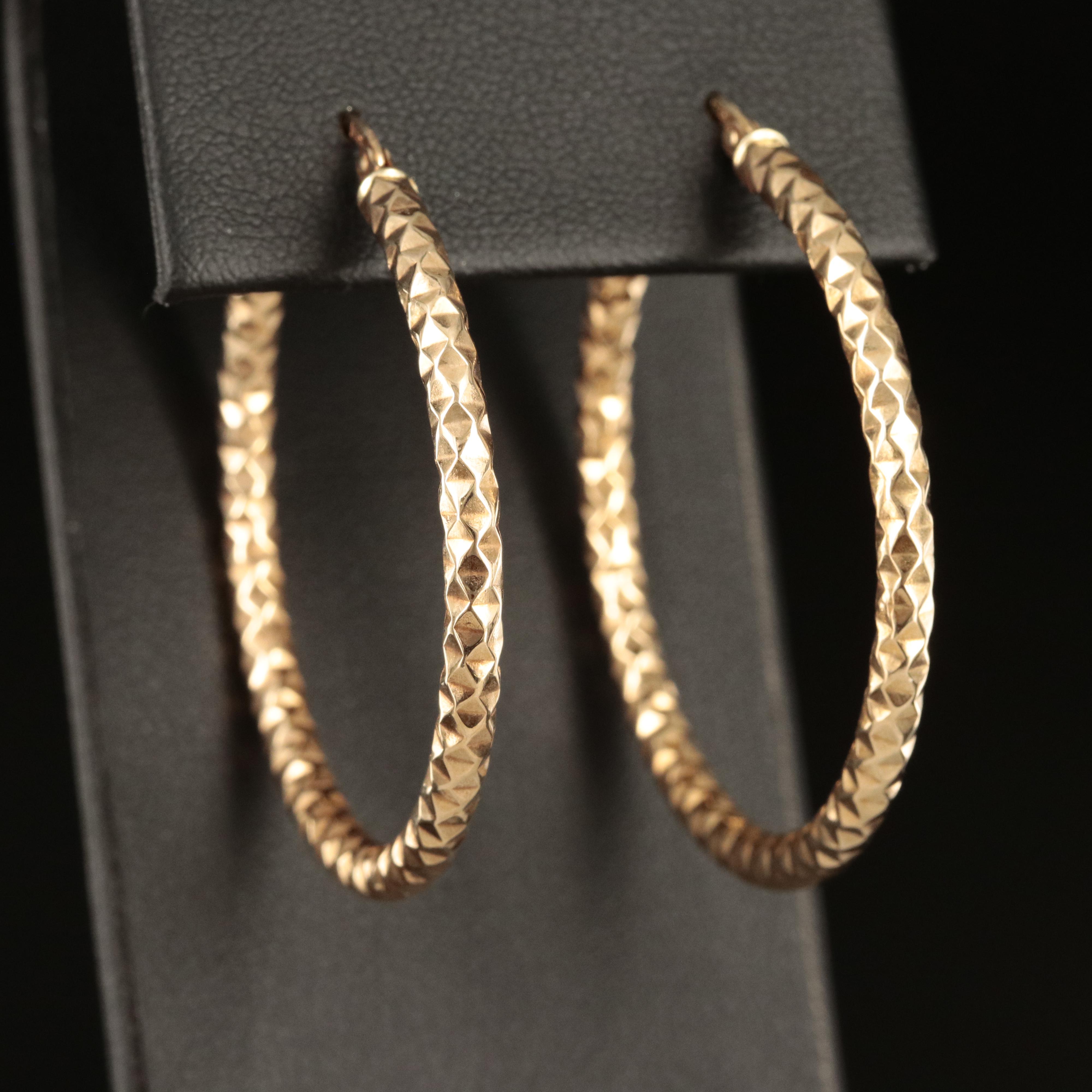 Italian 14K Large Textured Hoop Earrings