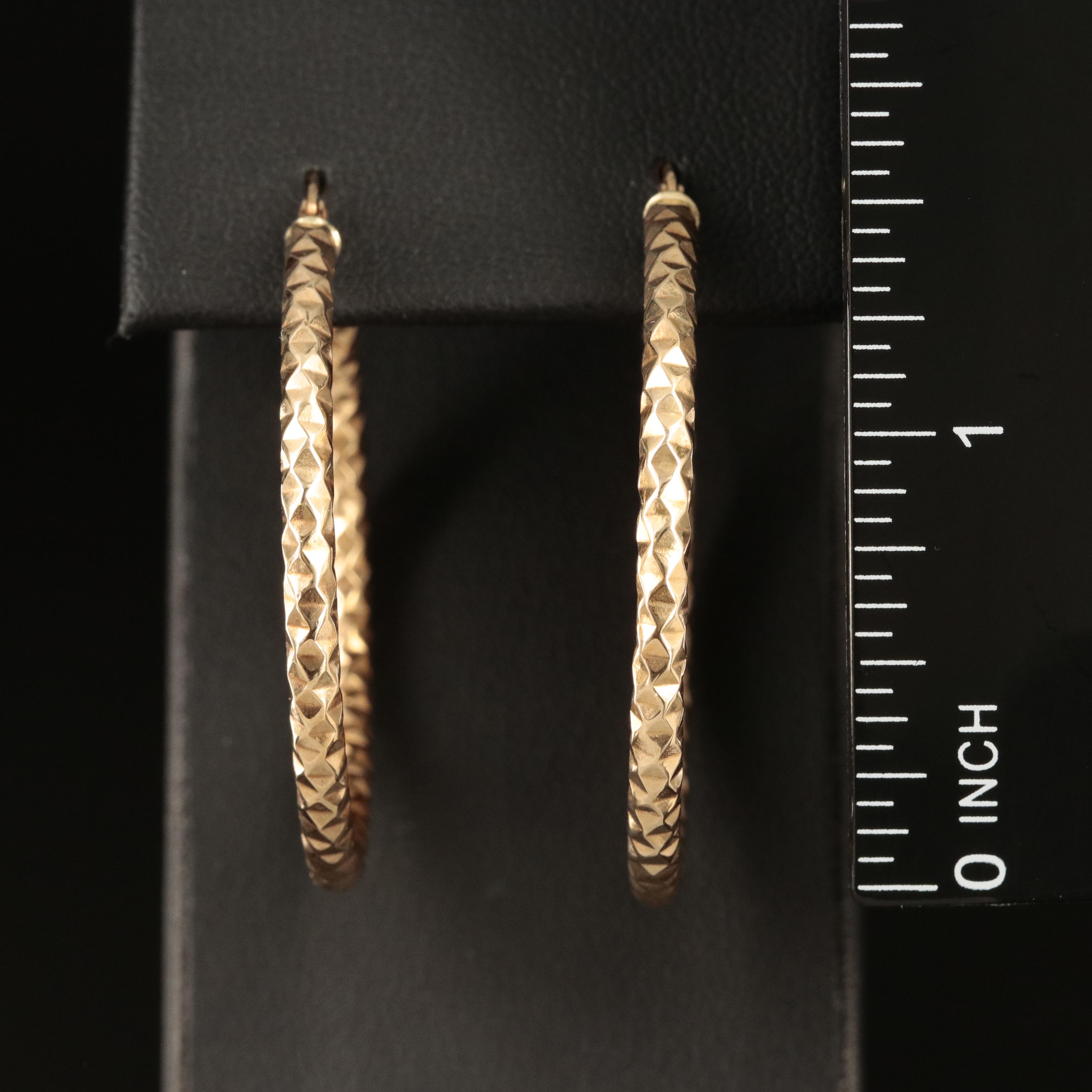 Italian 14K Large Textured Hoop Earrings