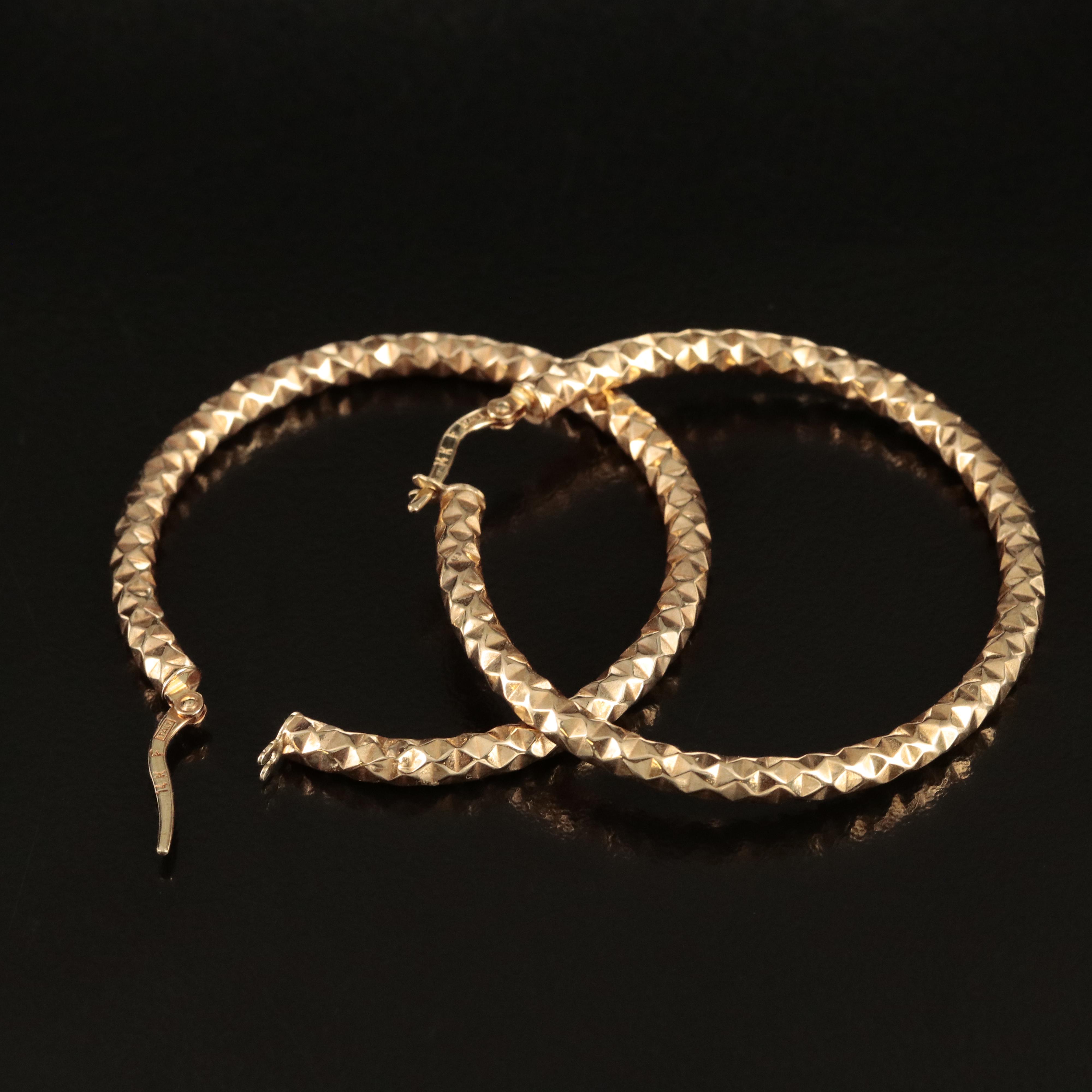 Italian 14K Large Textured Hoop Earrings