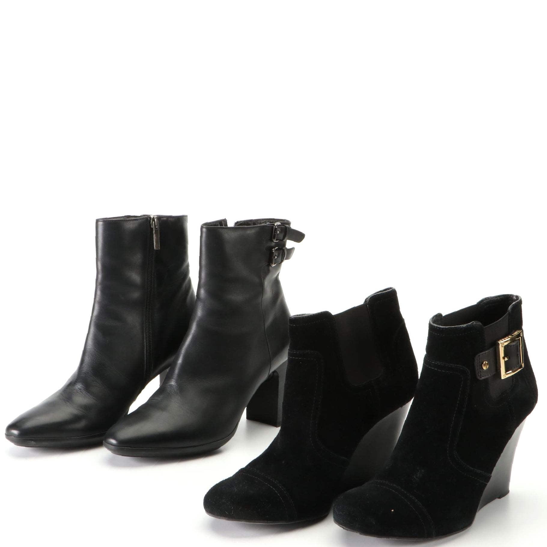 Tory Burch Adrienne Suede Wedge Ankle Boots and Aquatalia Dottie Buckle Boots