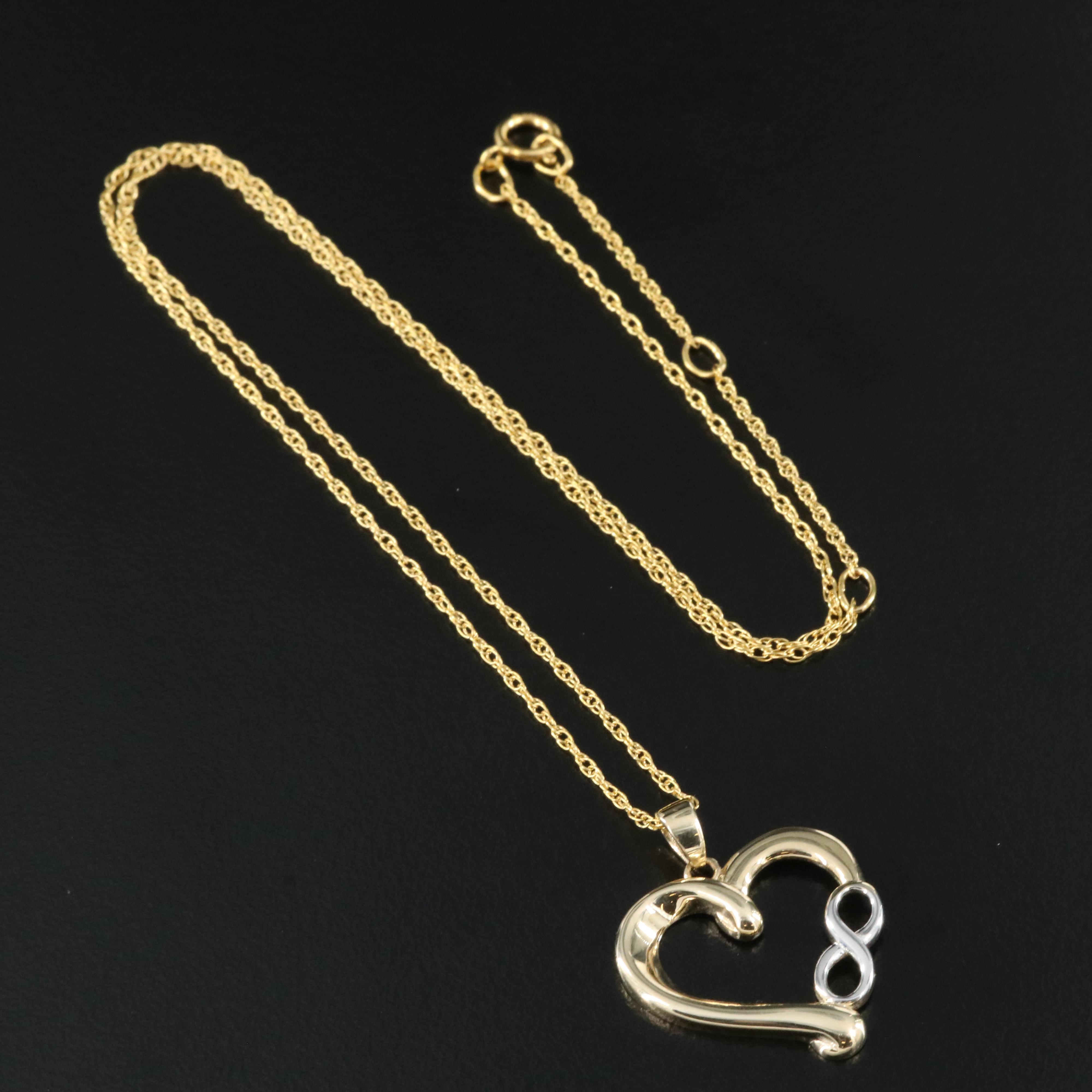 10K Forever Love Heart Pendant on Fancy Link Chain