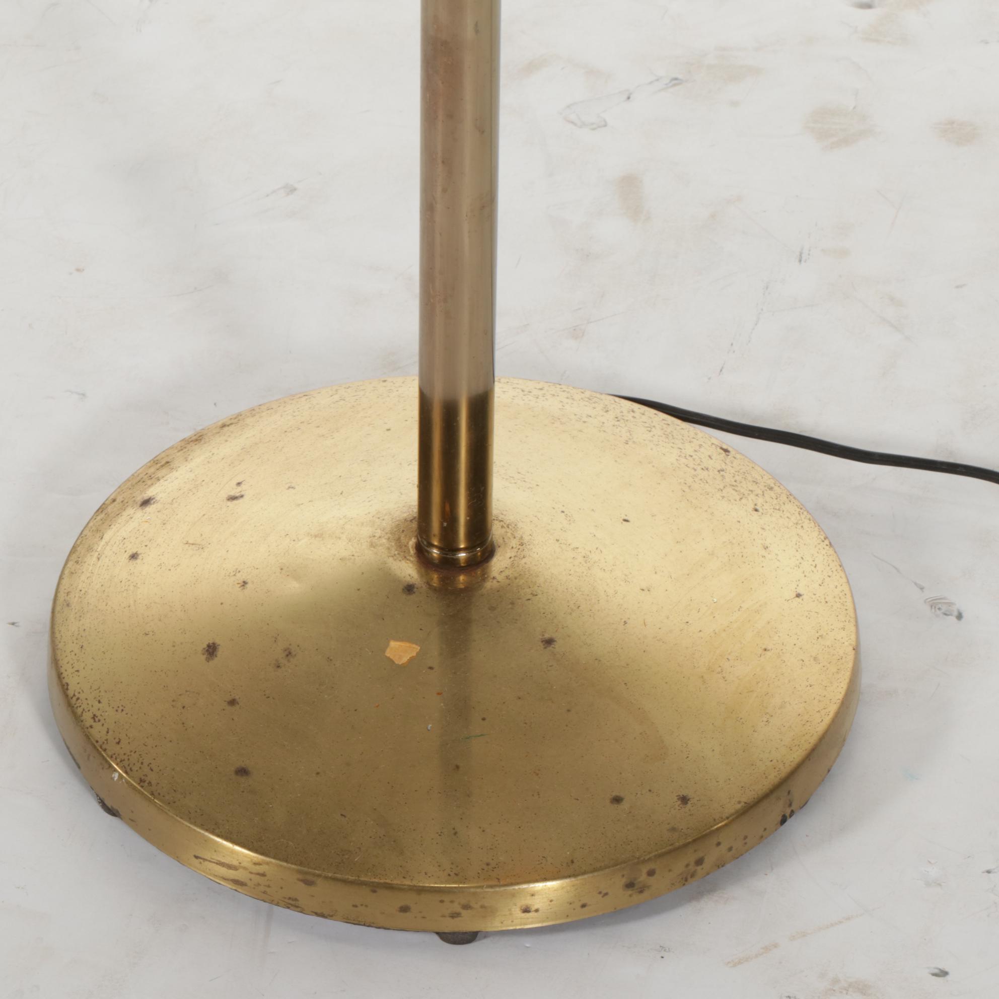 Mid Century Modern Walnut, Metal and Amber Glass Three-Light Pole Lamp, 1970s