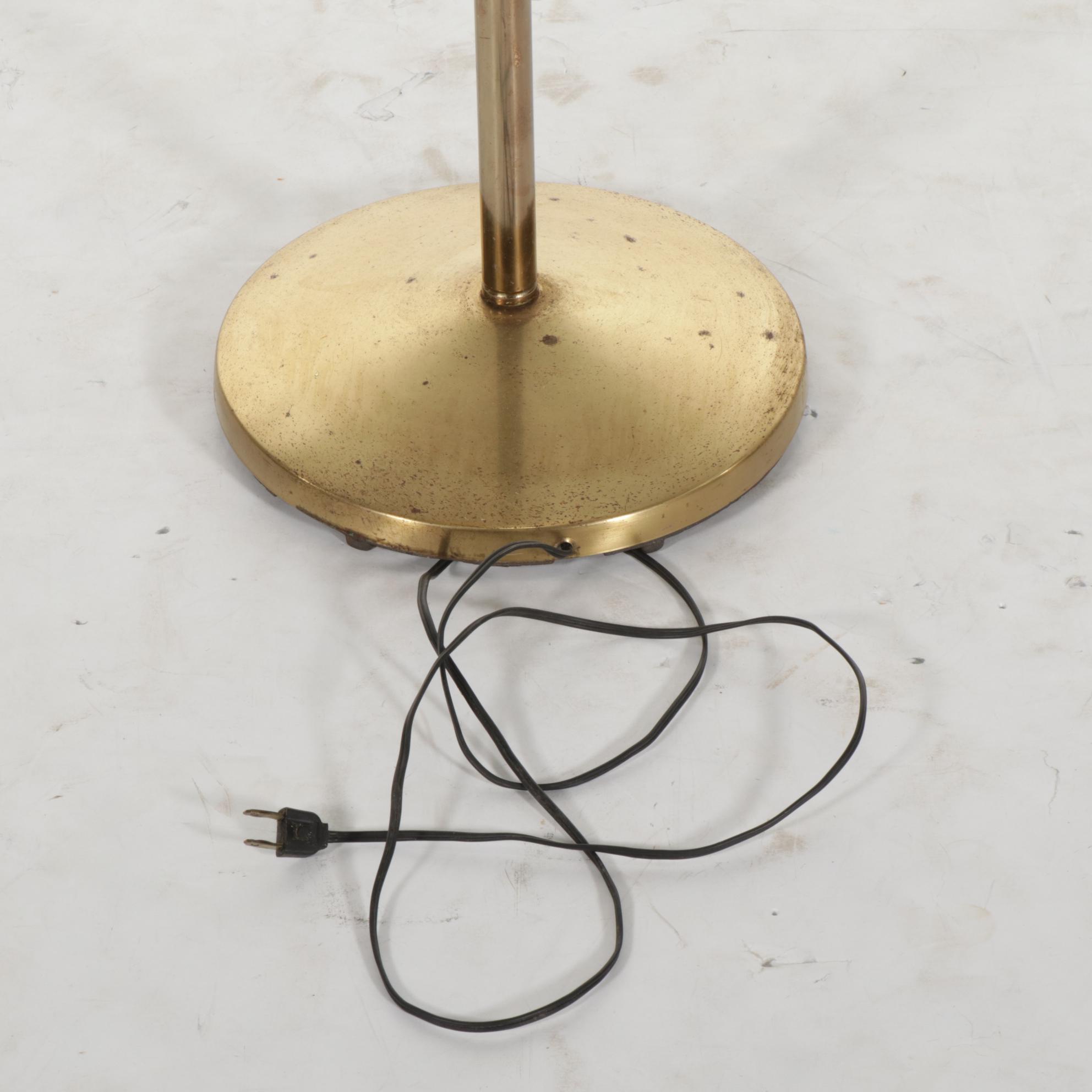Mid Century Modern Walnut, Metal and Amber Glass Three-Light Pole Lamp, 1970s