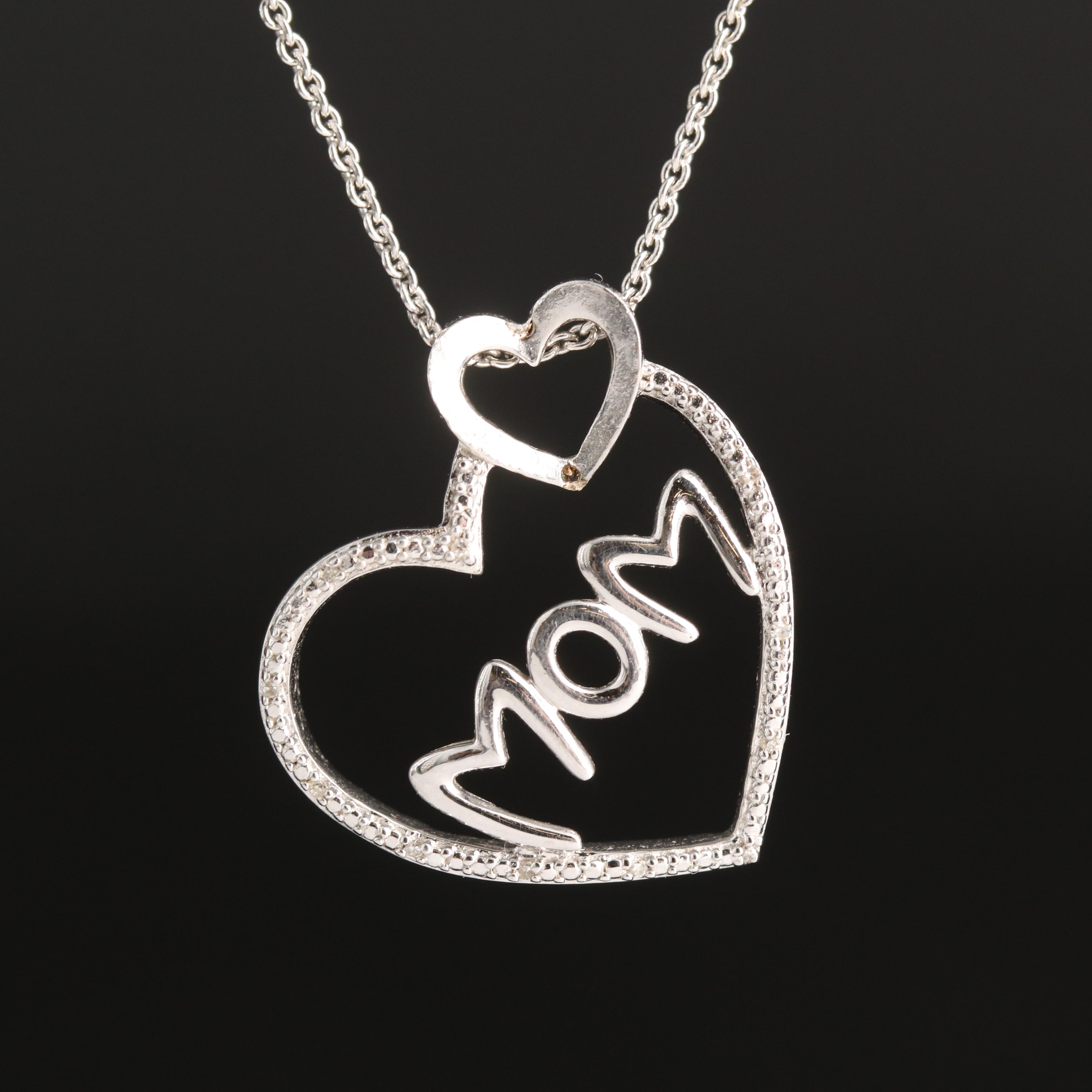 Hallmark Sterling Diamond Mom and Heart Pendant Necklace
