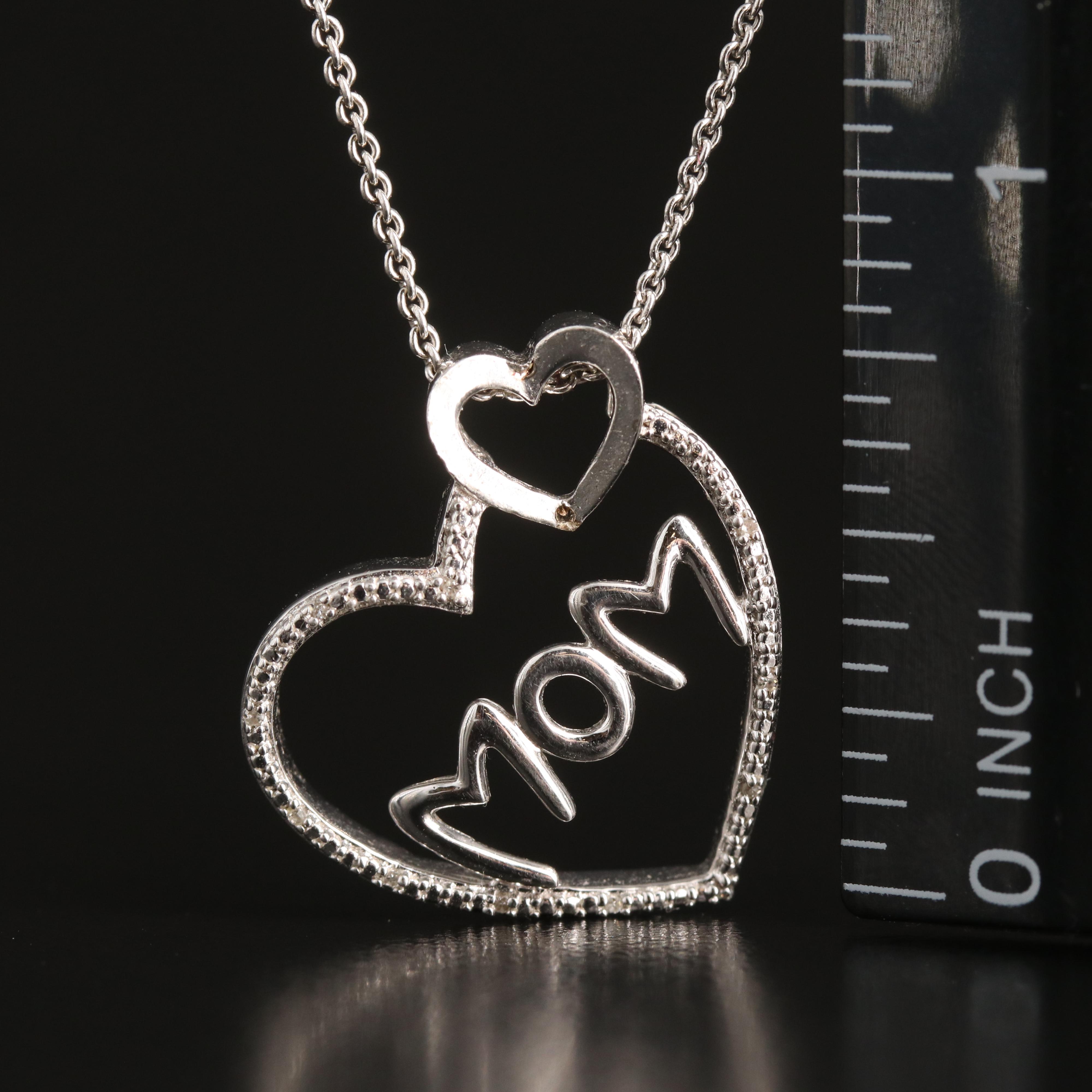 Hallmark Sterling Diamond Mom and Heart Pendant Necklace
