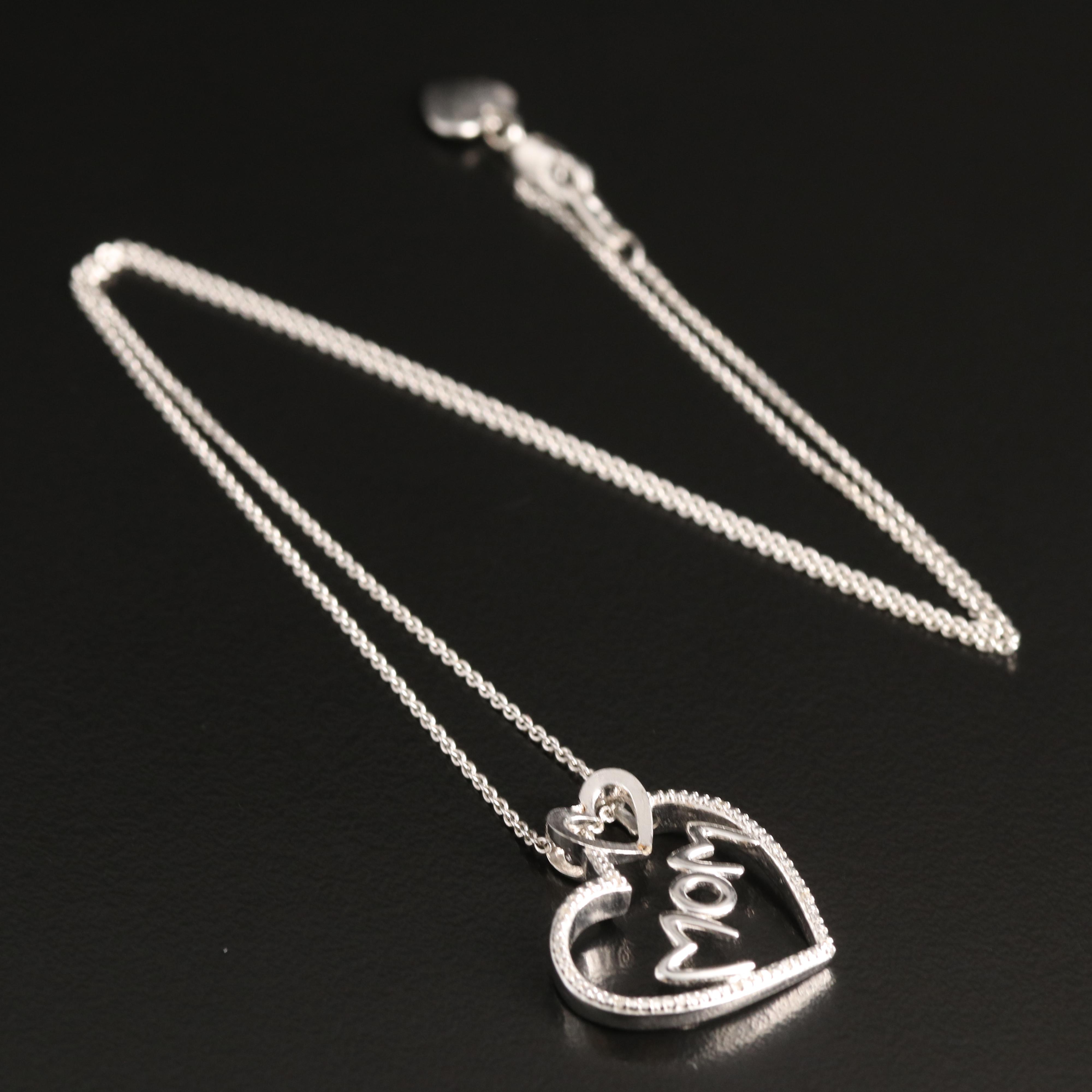 Hallmark Sterling Diamond Mom and Heart Pendant Necklace