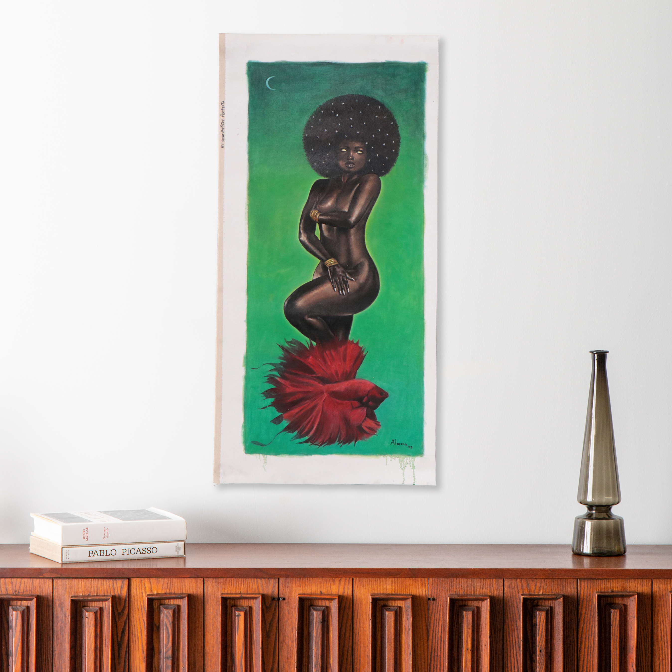 Osmel Almora Miró Oil Painting of Nude and Betta Fish "Queen of the Stars," 2022