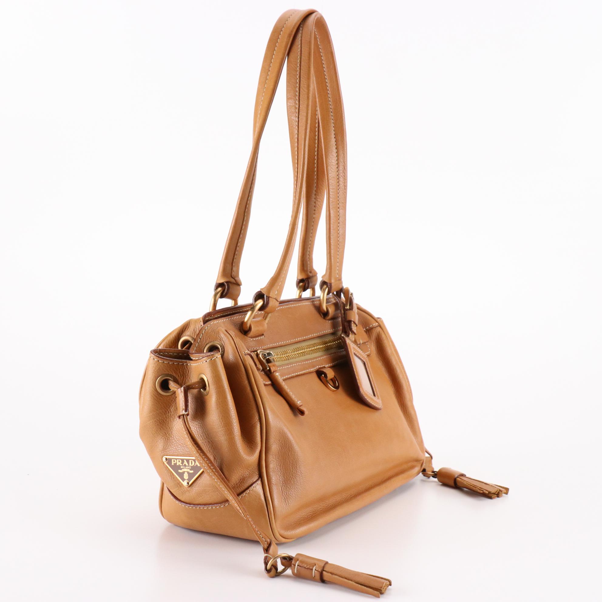 Prada Leather Shoulder Bag with Drawstring Tassel Sides