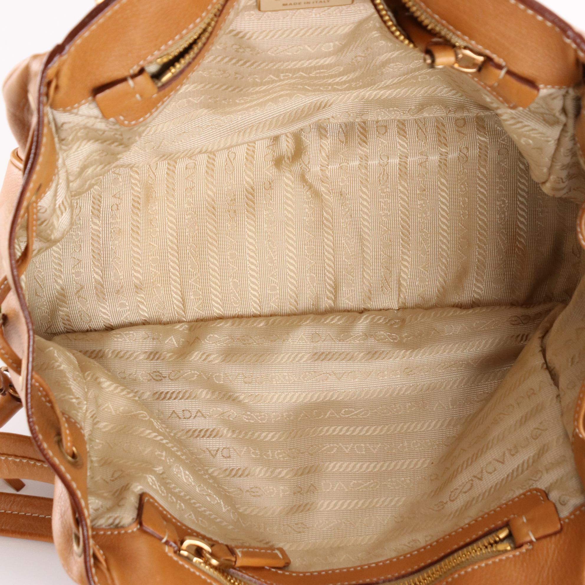 Prada Leather Shoulder Bag with Drawstring Tassel Sides