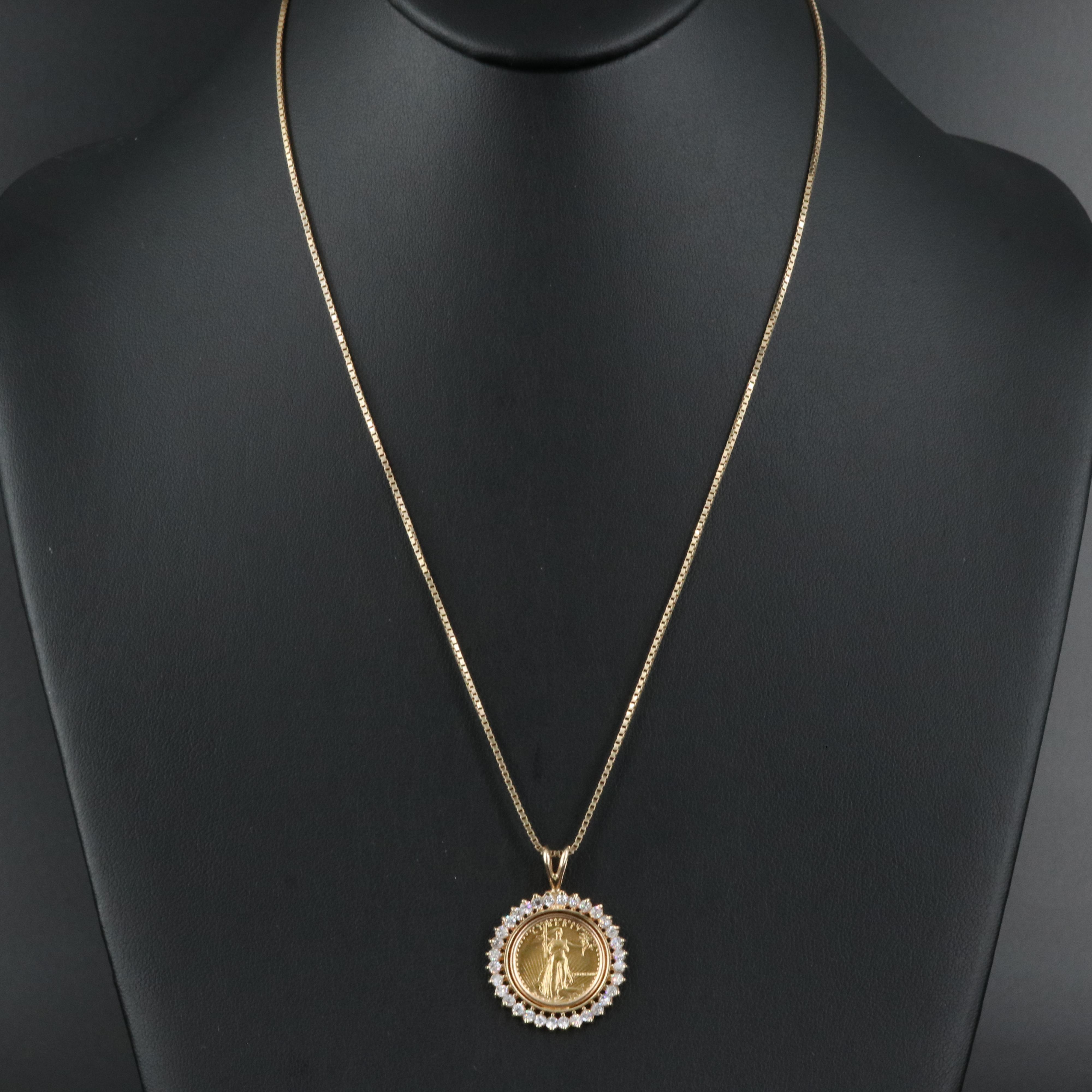 Italian 14K Pendant Necklace with 1987 $5 Gold Eagle Bullion Coin