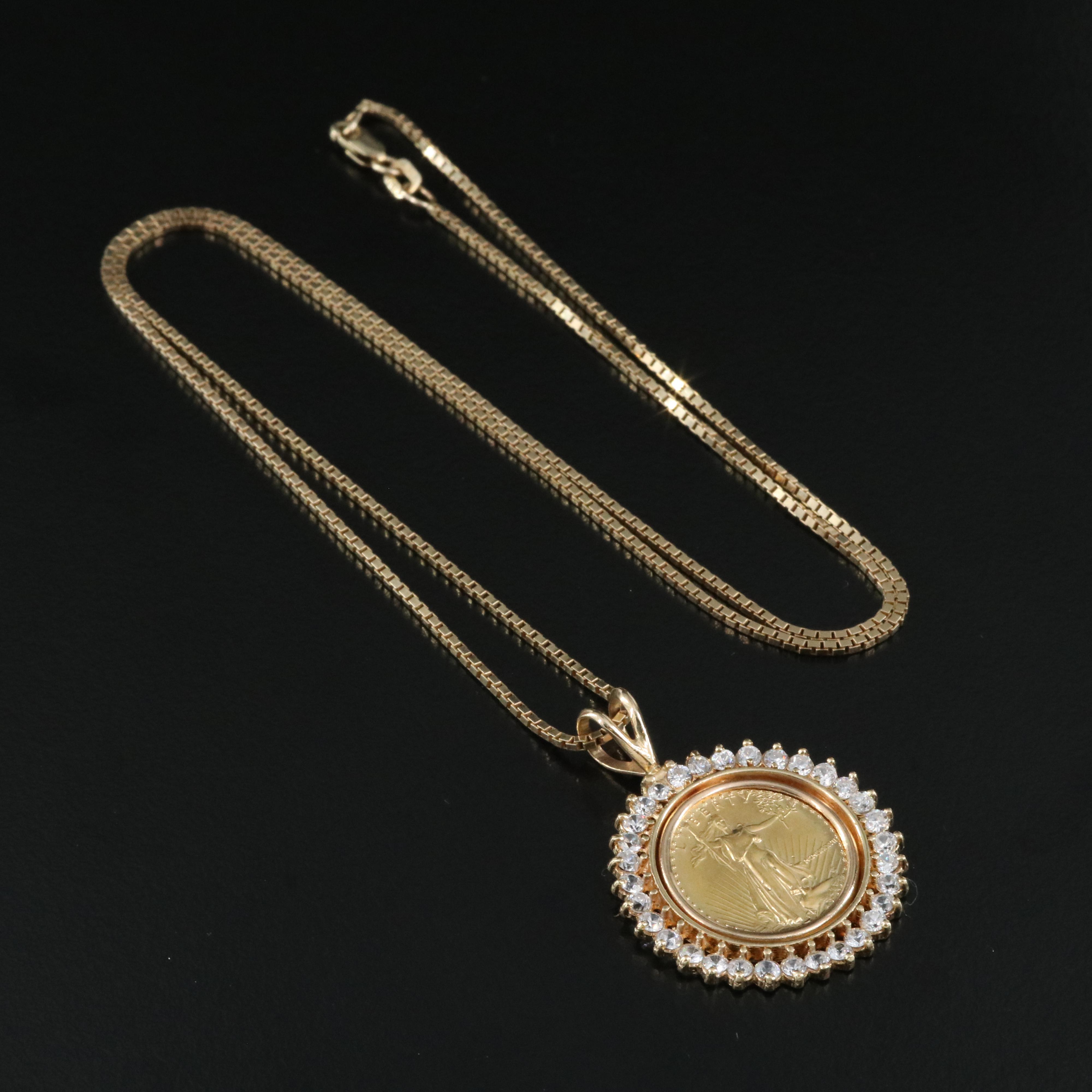 Italian 14K Pendant Necklace with 1987 $5 Gold Eagle Bullion Coin