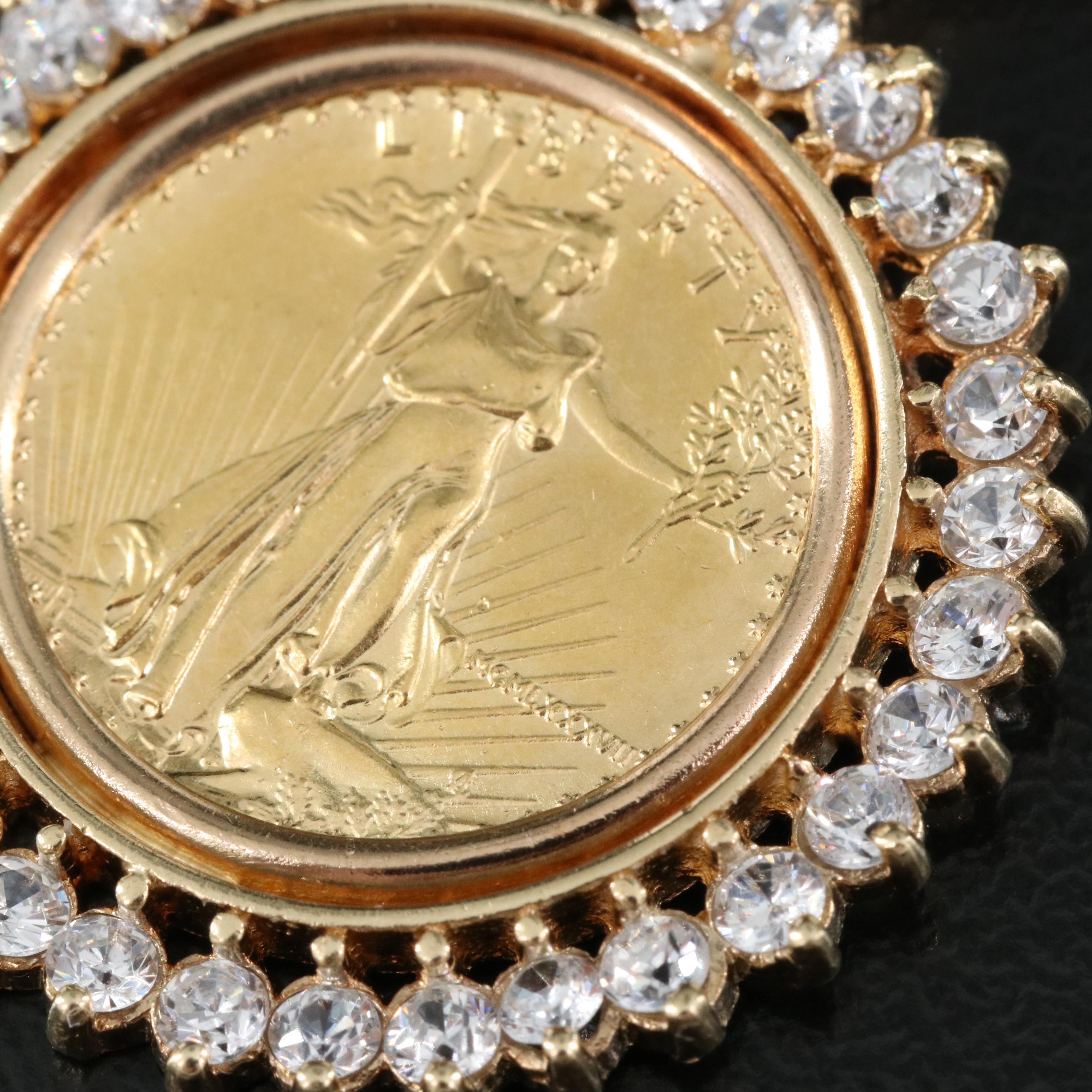 Italian 14K Pendant Necklace with 1987 $5 Gold Eagle Bullion Coin