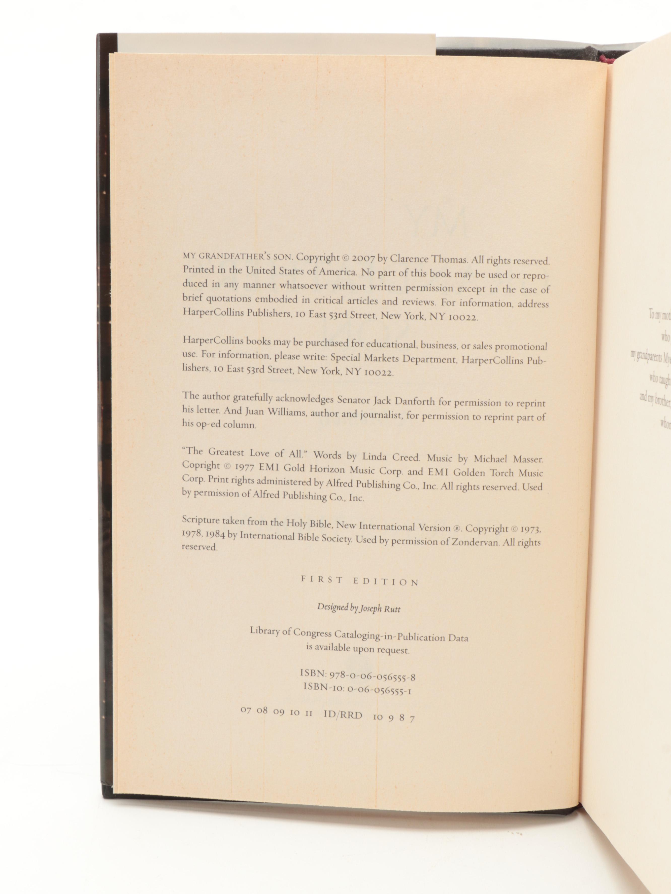 Signed Edition "My Grandfather's Son" by Supreme Court Justice Clarence Thomas