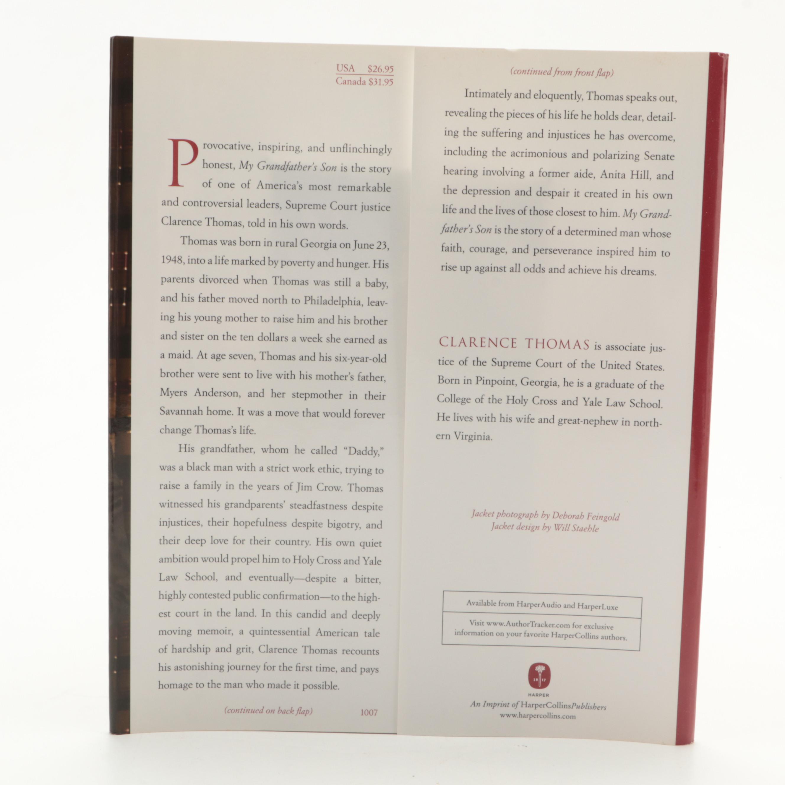 Signed Edition "My Grandfather's Son" by Supreme Court Justice Clarence Thomas
