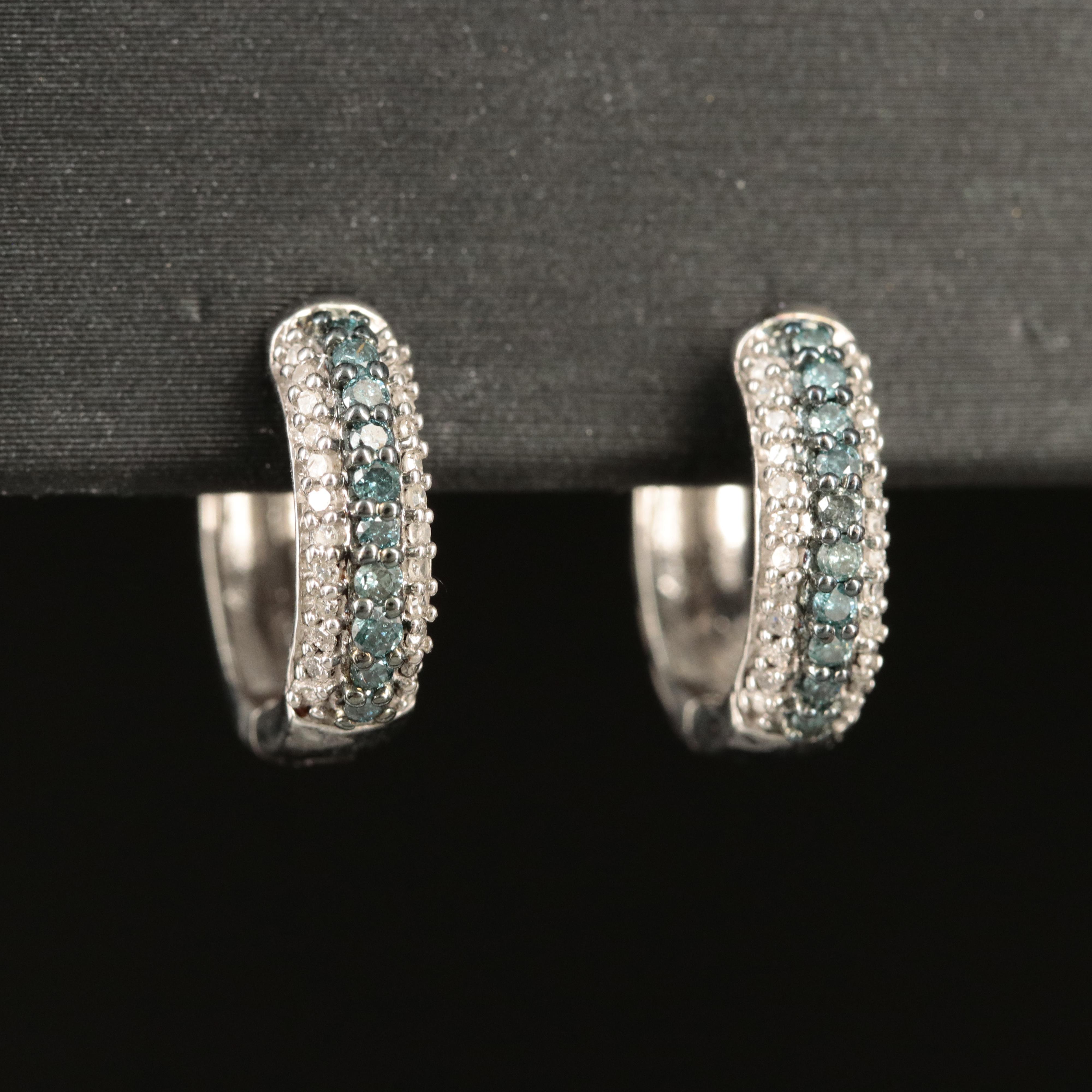Sterling Silver Diamond Huggie Hoop Earrings