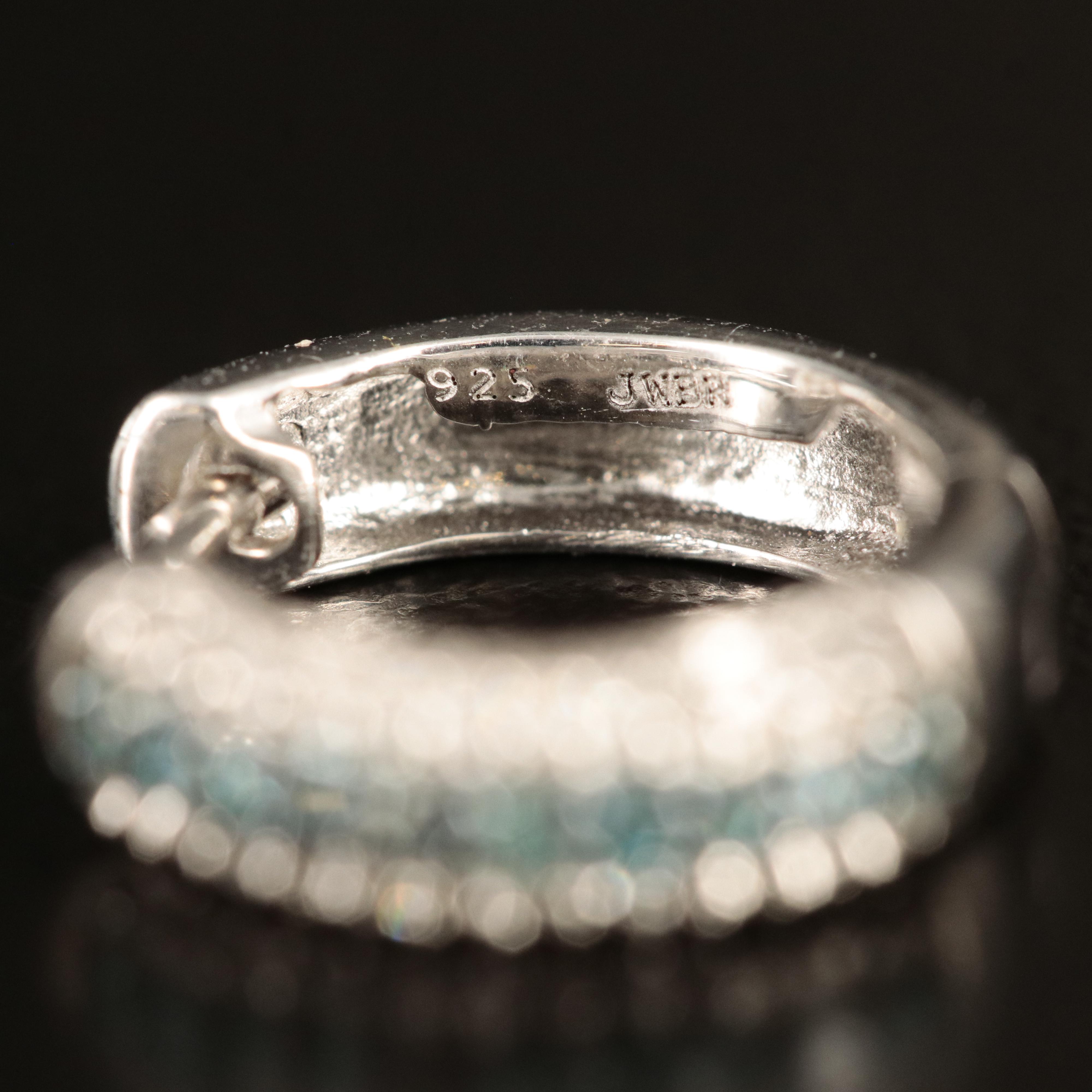 Sterling Silver Diamond Huggie Hoop Earrings