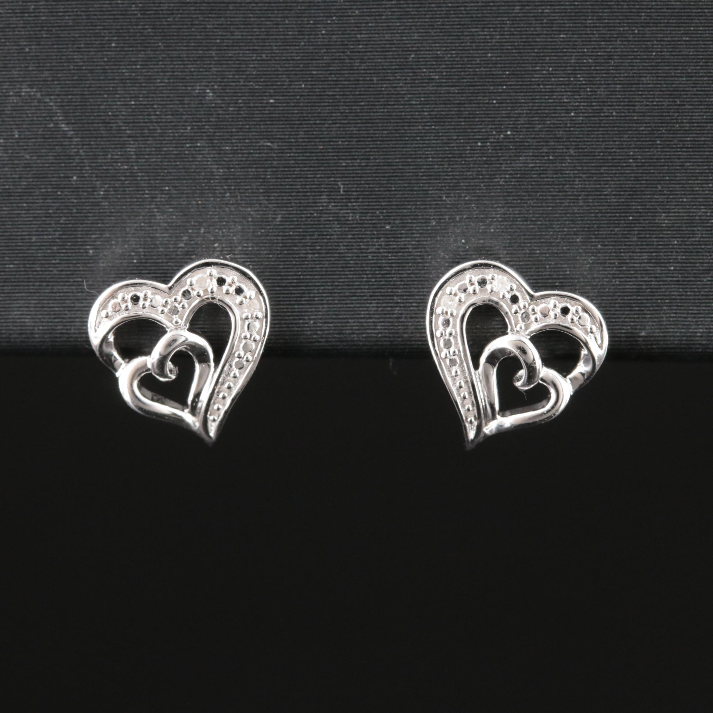Hallmark Sterling Diamond Double Heart Stud Earrings