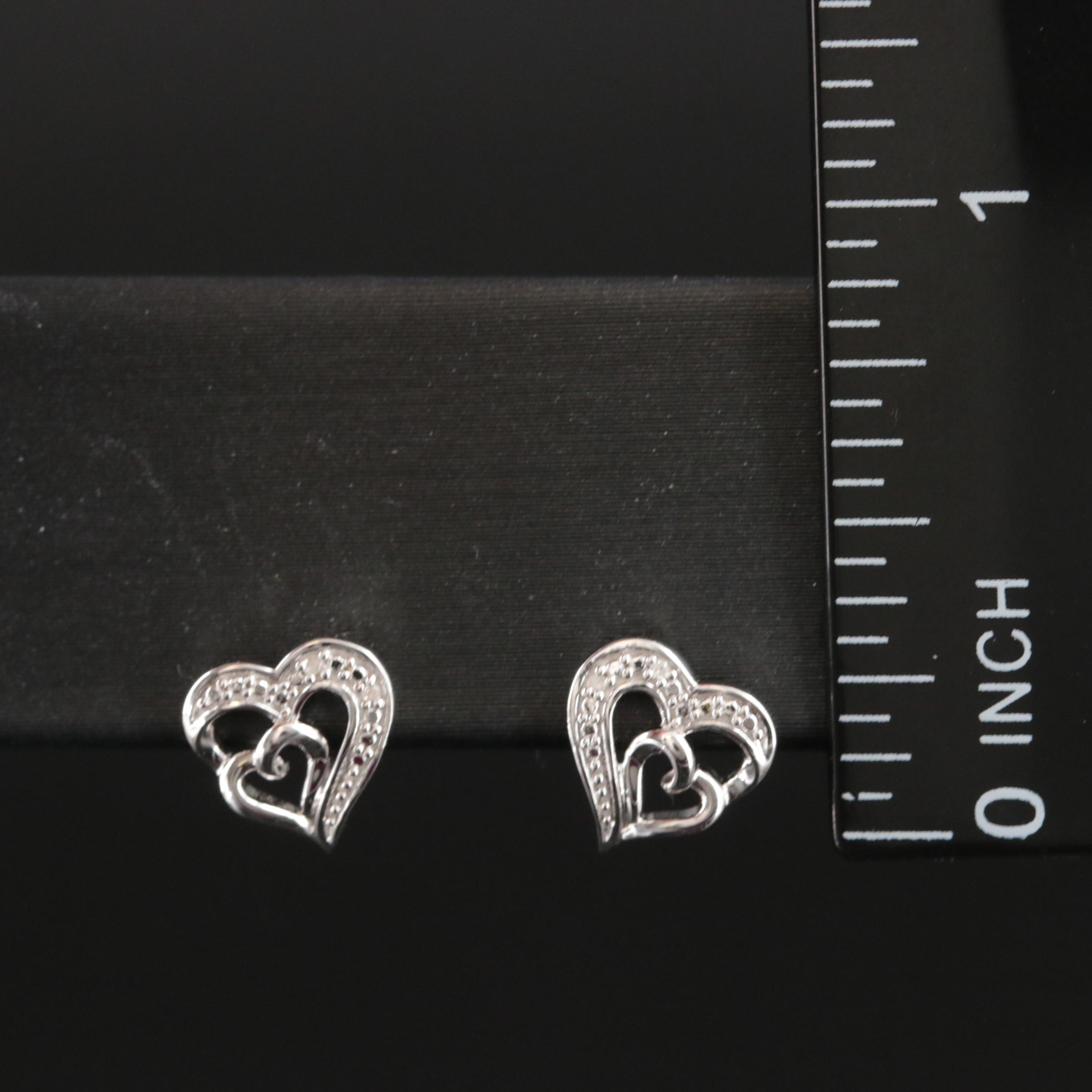 Hallmark Sterling Diamond Double Heart Stud Earrings