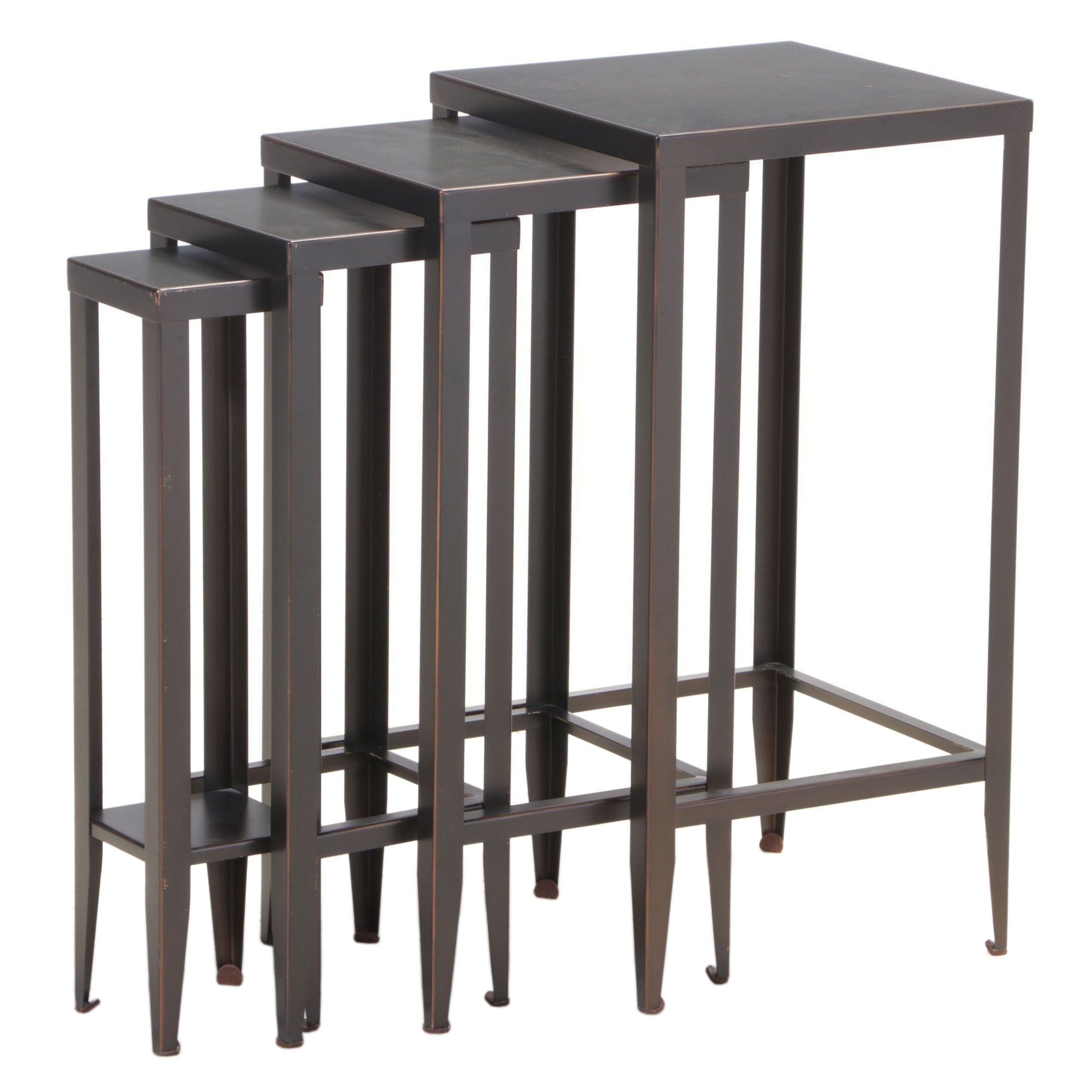 Four Pottery Barn Bronze-Patinated Metal Nesting Tables