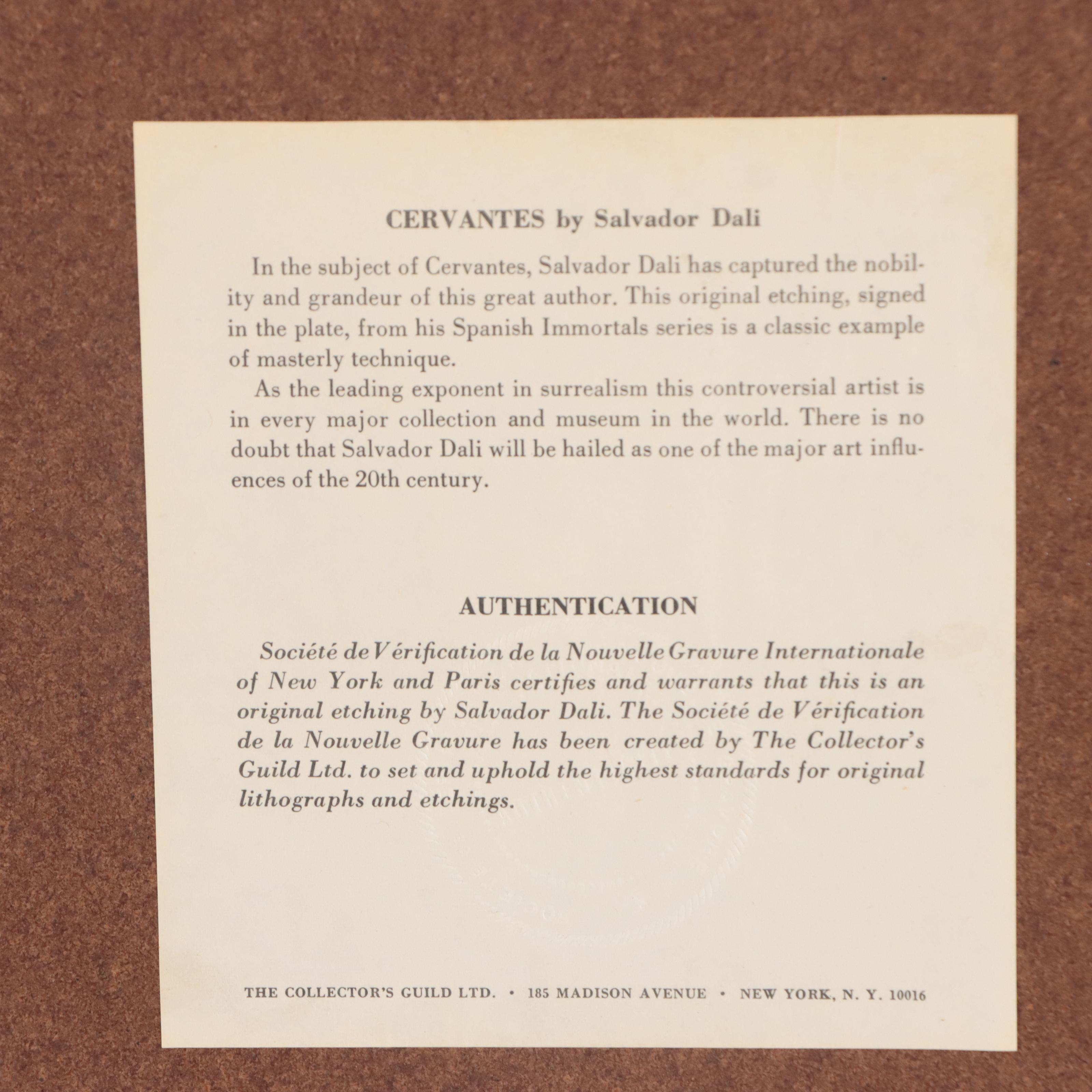 Salvador Dalí Restrike Etching "Cervantes"