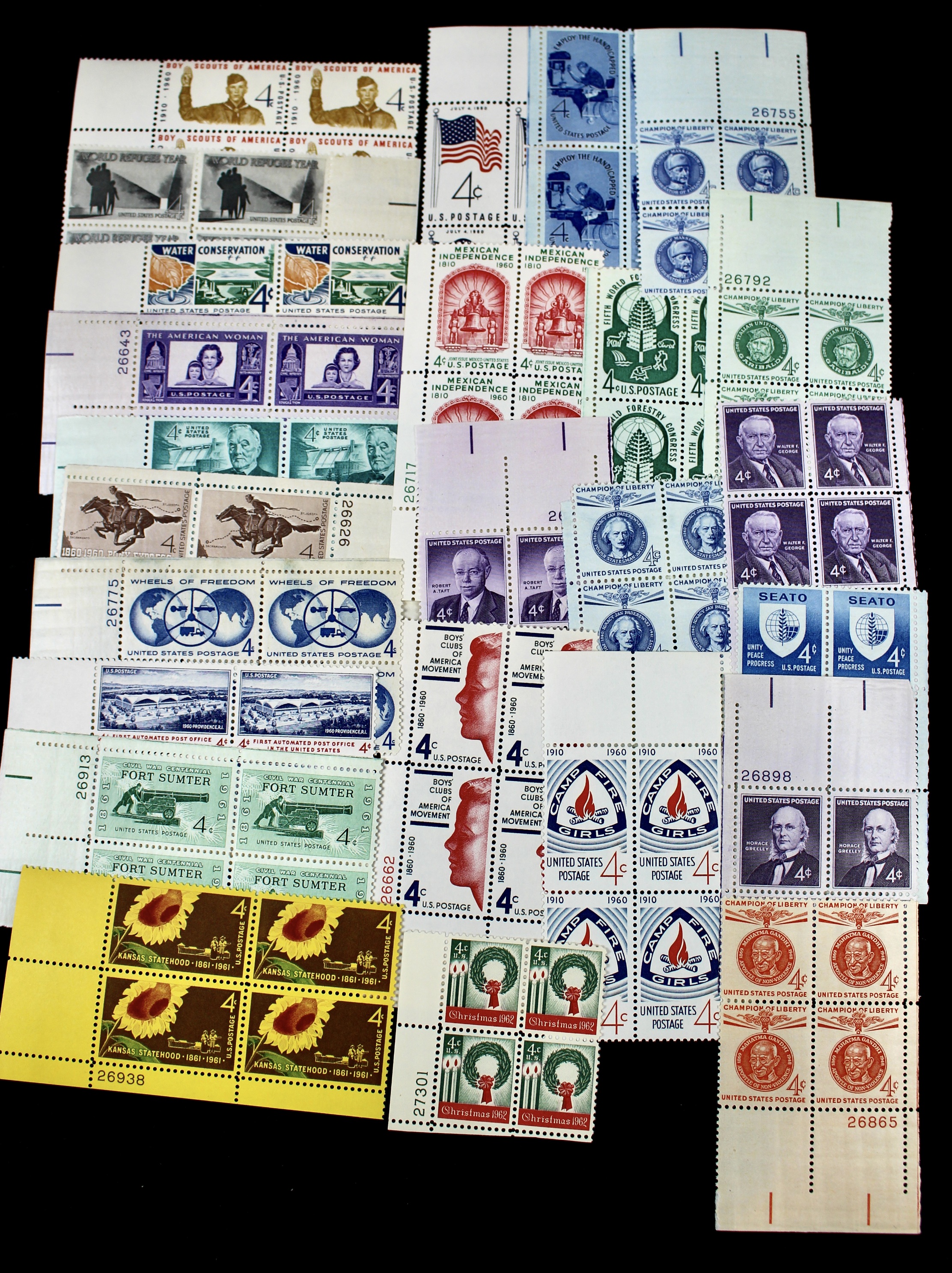 1,250 U.S. Postage Stamp Plate Blocks