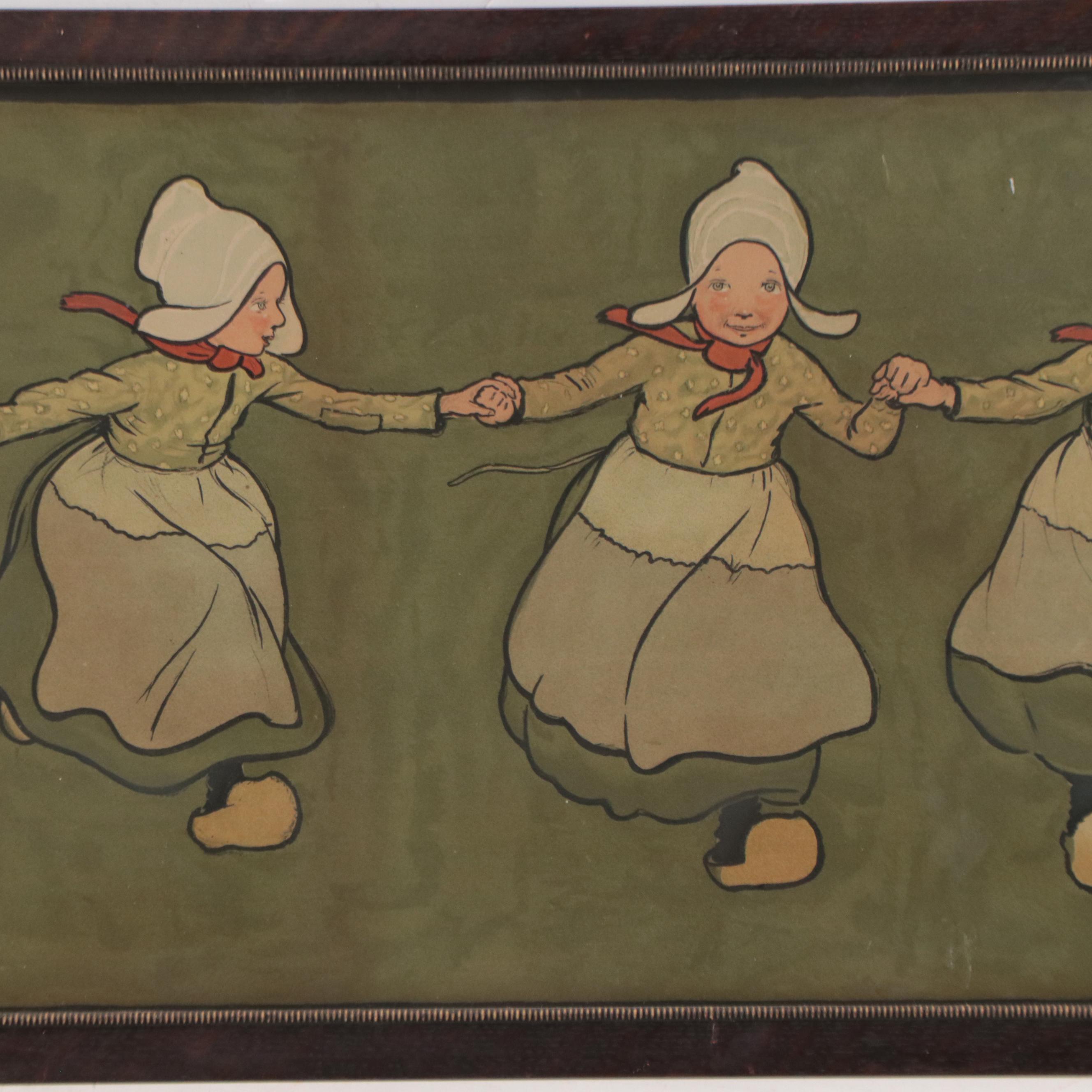 Cecil Aldin Lithograph of Dutch Children