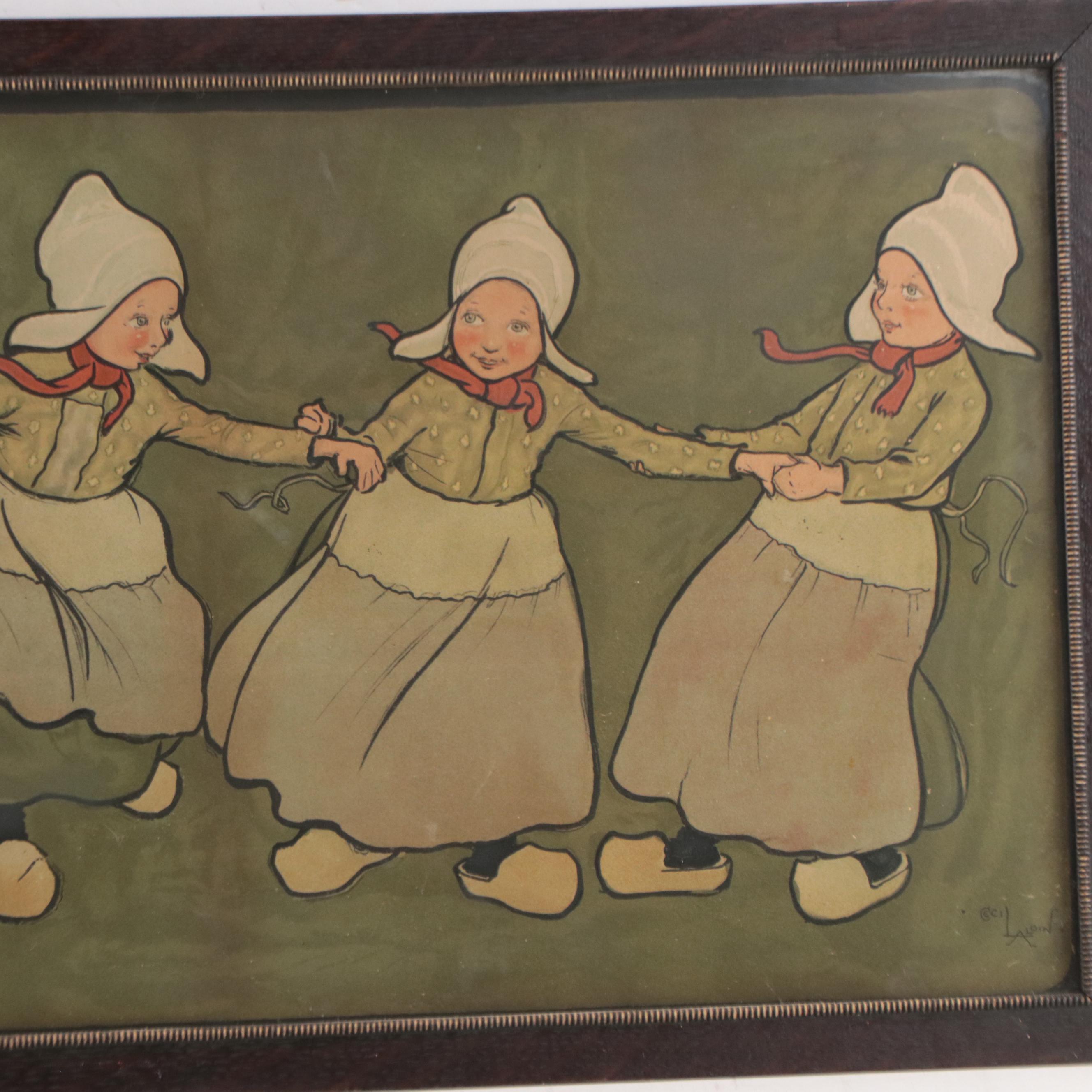 Cecil Aldin Lithograph of Dutch Children
