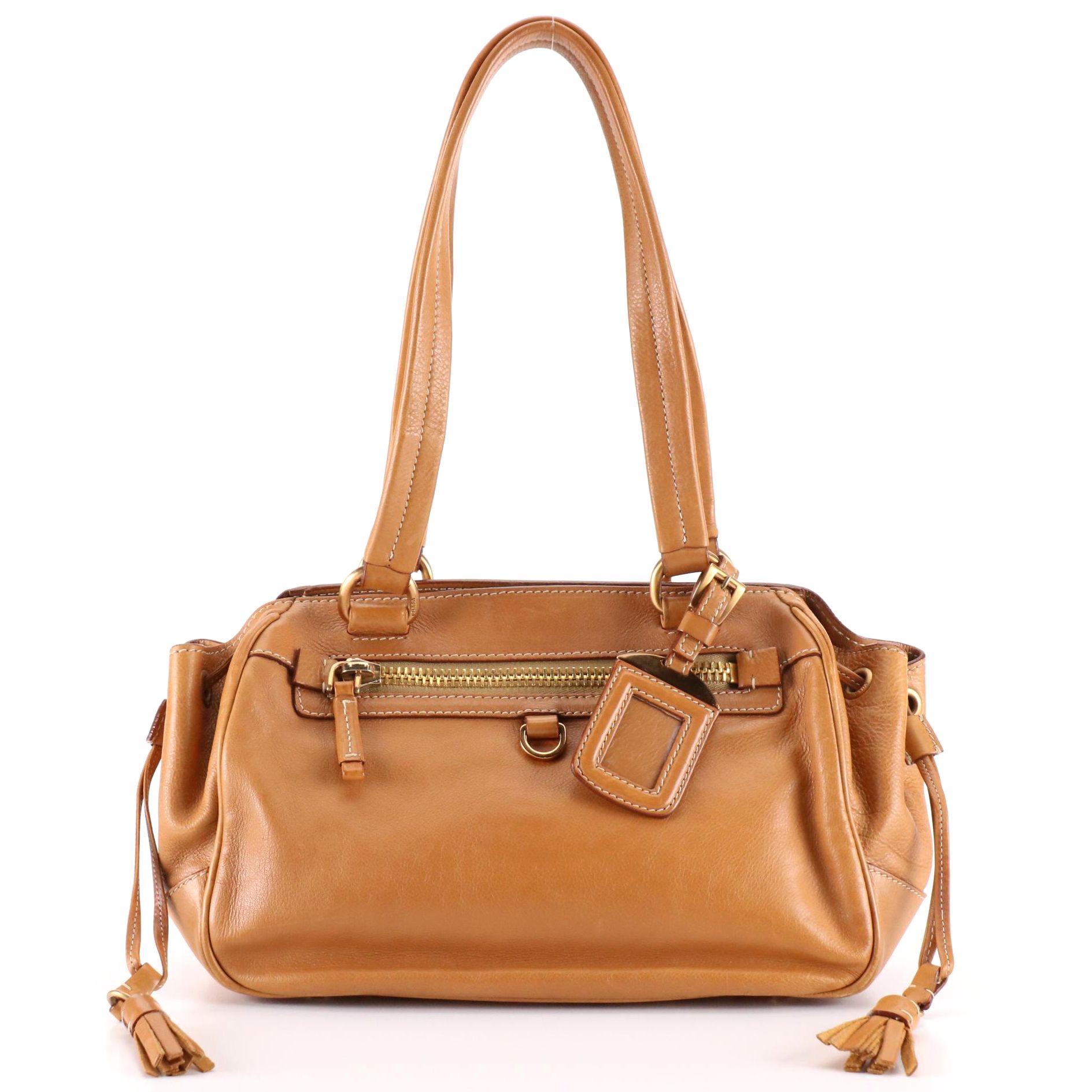 Prada Leather Shoulder Bag with Drawstring Tassel Sides