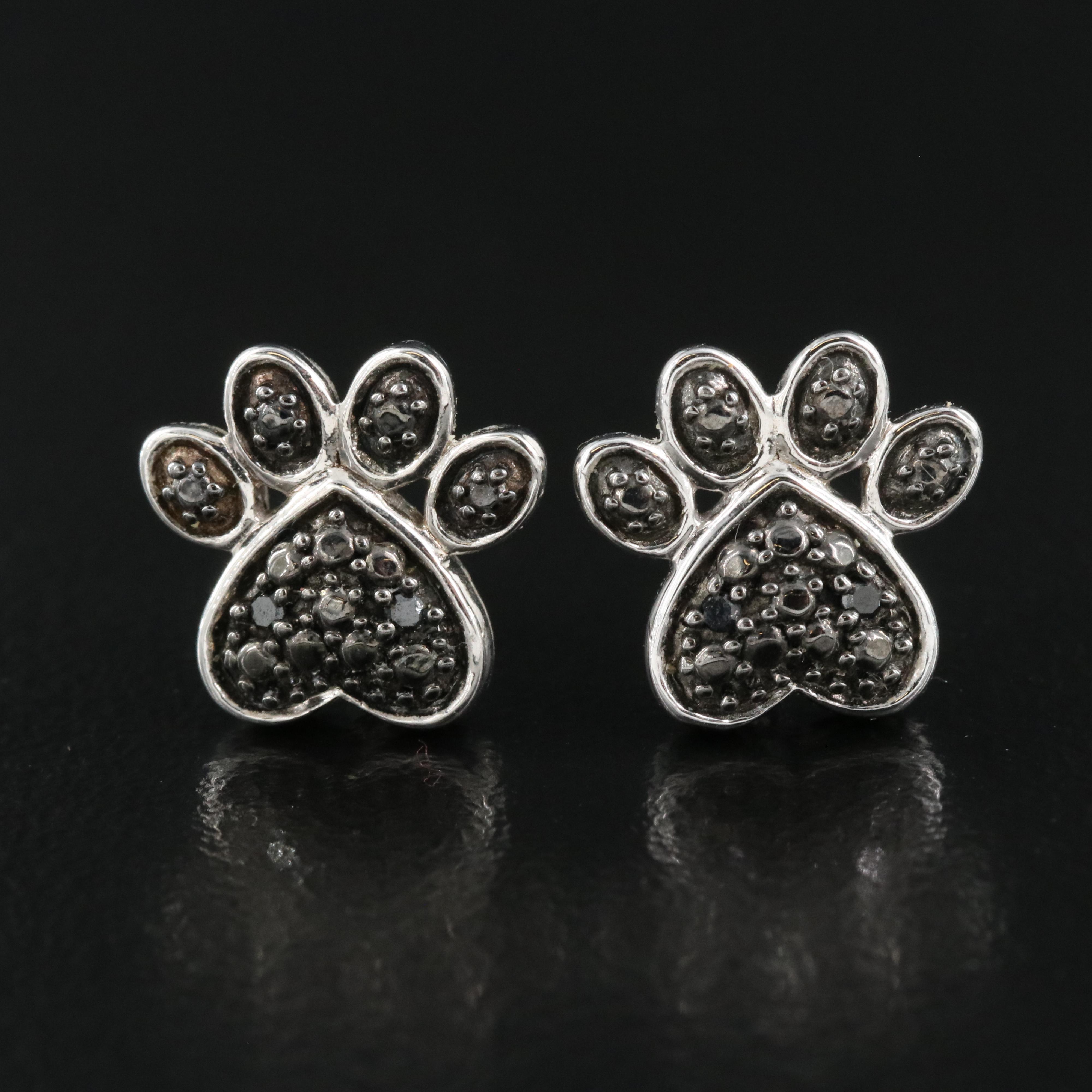 Sterling Diamond Paw Prints Earrings