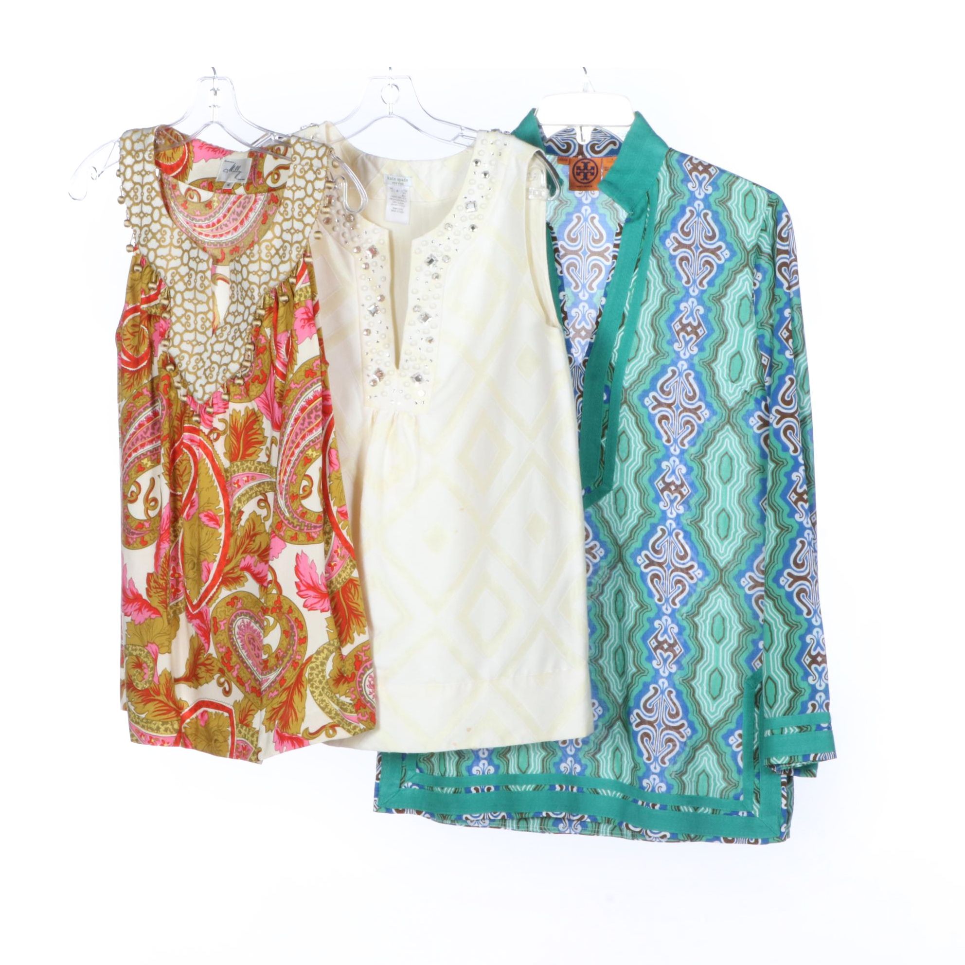Milly Print Top, Kate Spade Beaded Top and Tory Burch Print Tunic