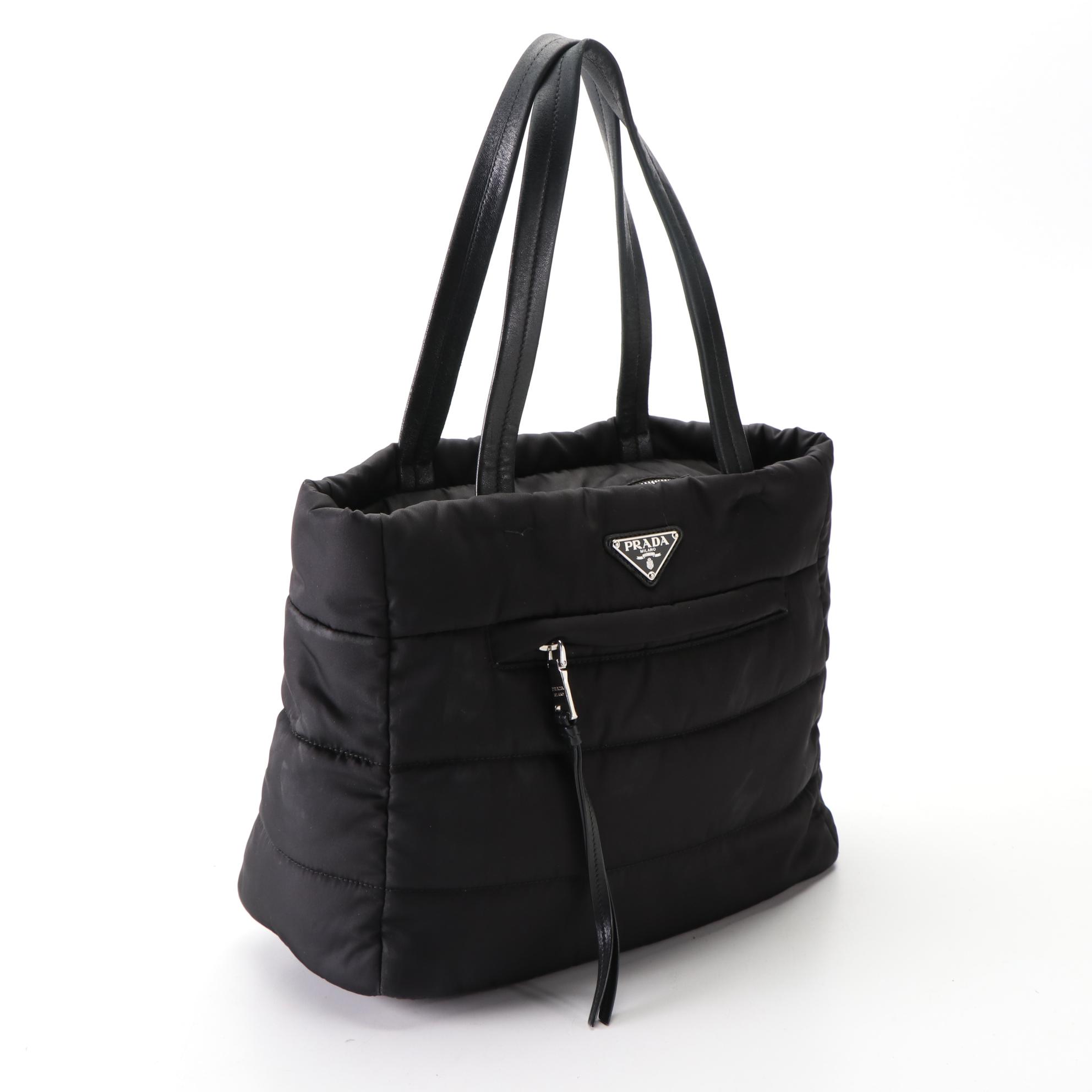 Prada Tote in Black Quilted Tessuto Nylon and Leather