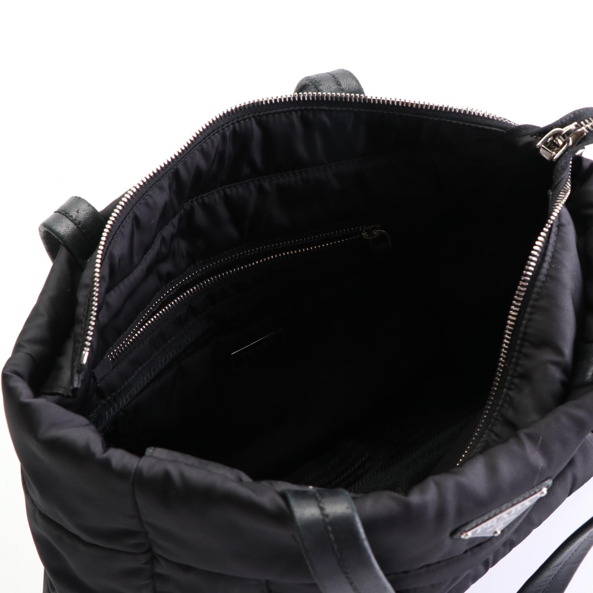 Prada Tote in Black Quilted Tessuto Nylon and Leather