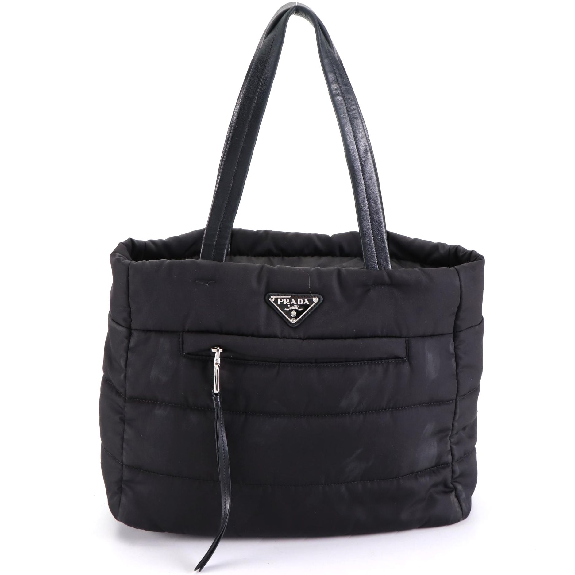 Prada Tote in Black Quilted Tessuto Nylon and Leather