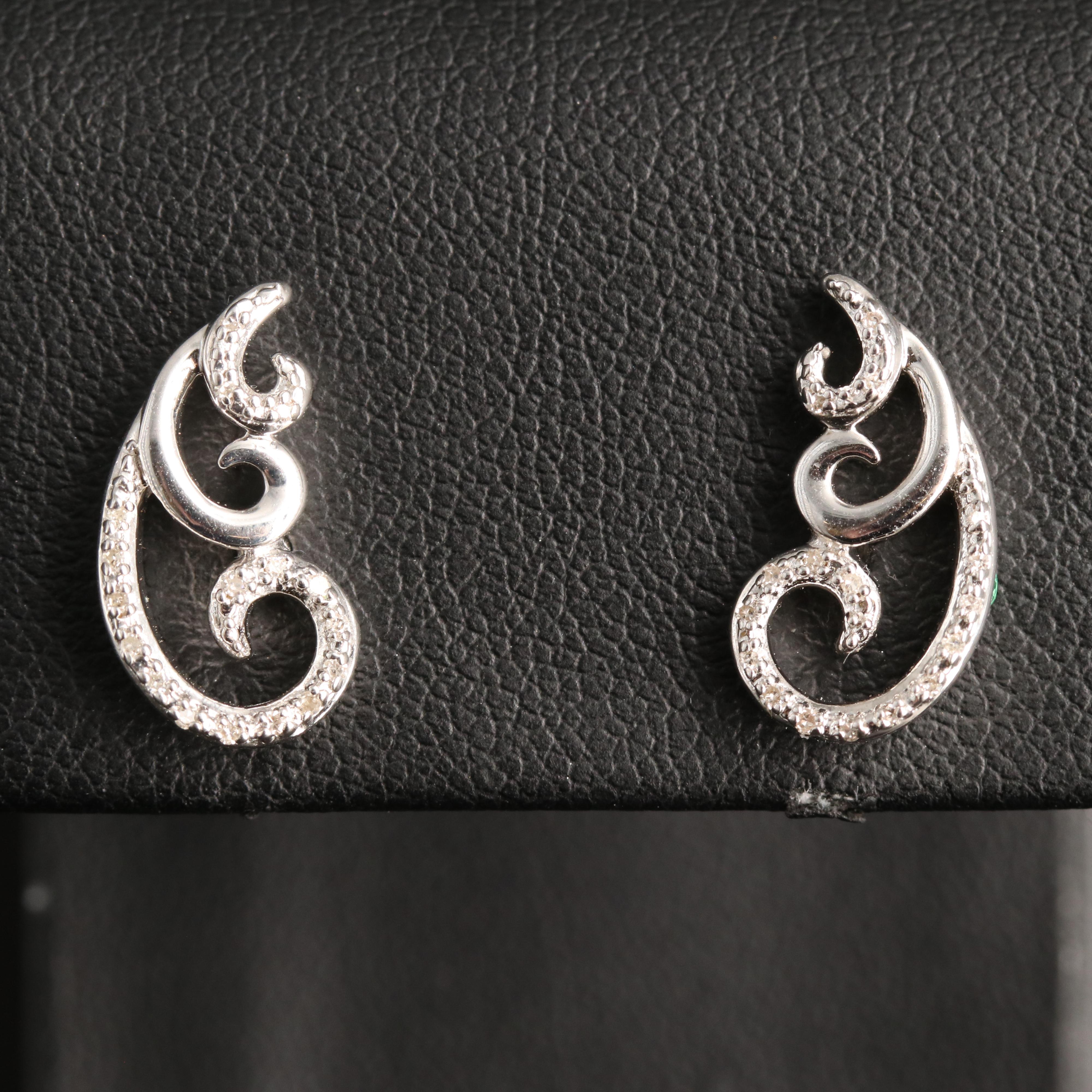 Sterling Diamond Scroll Earrings