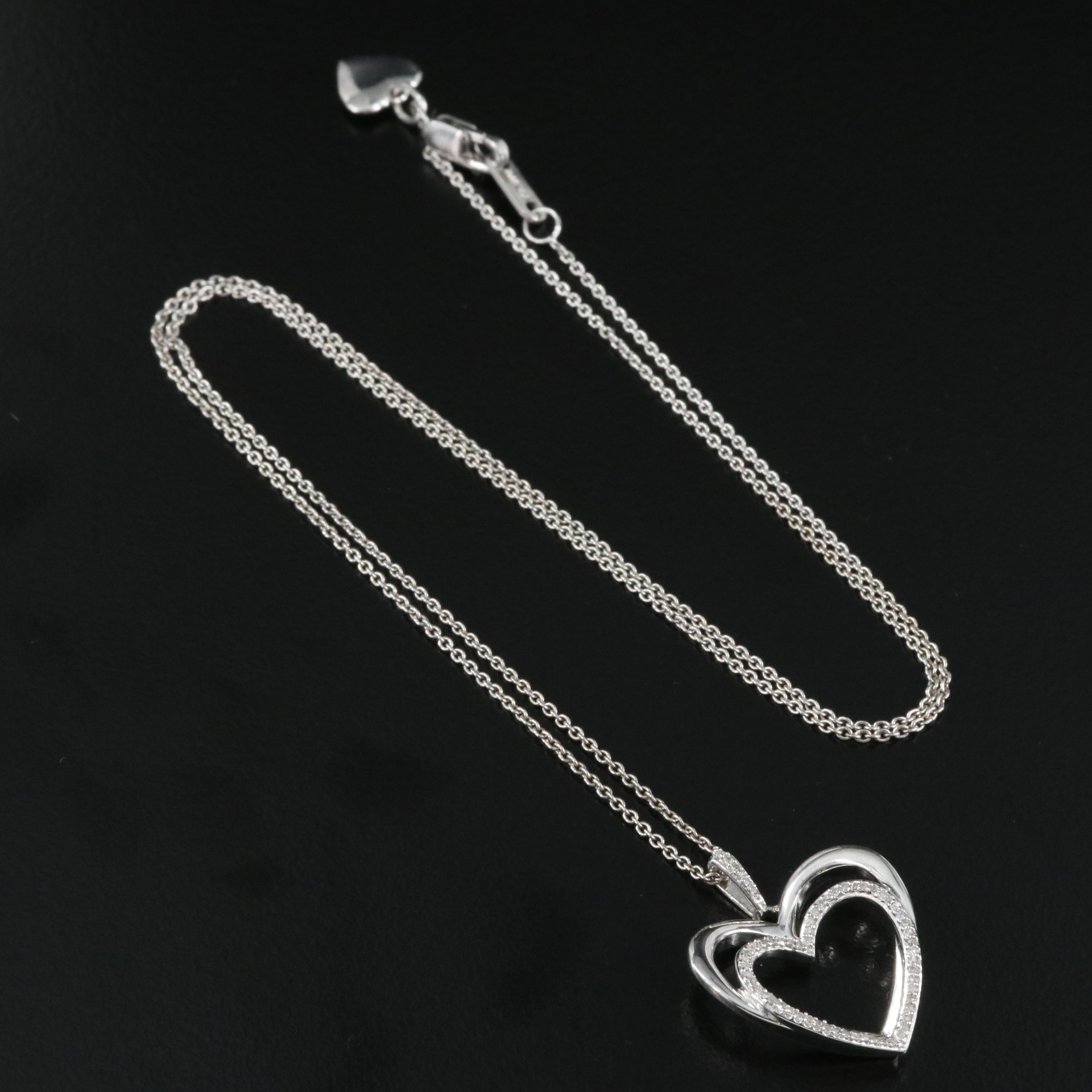 Sterling Diamond Double Heart Pendant Necklace