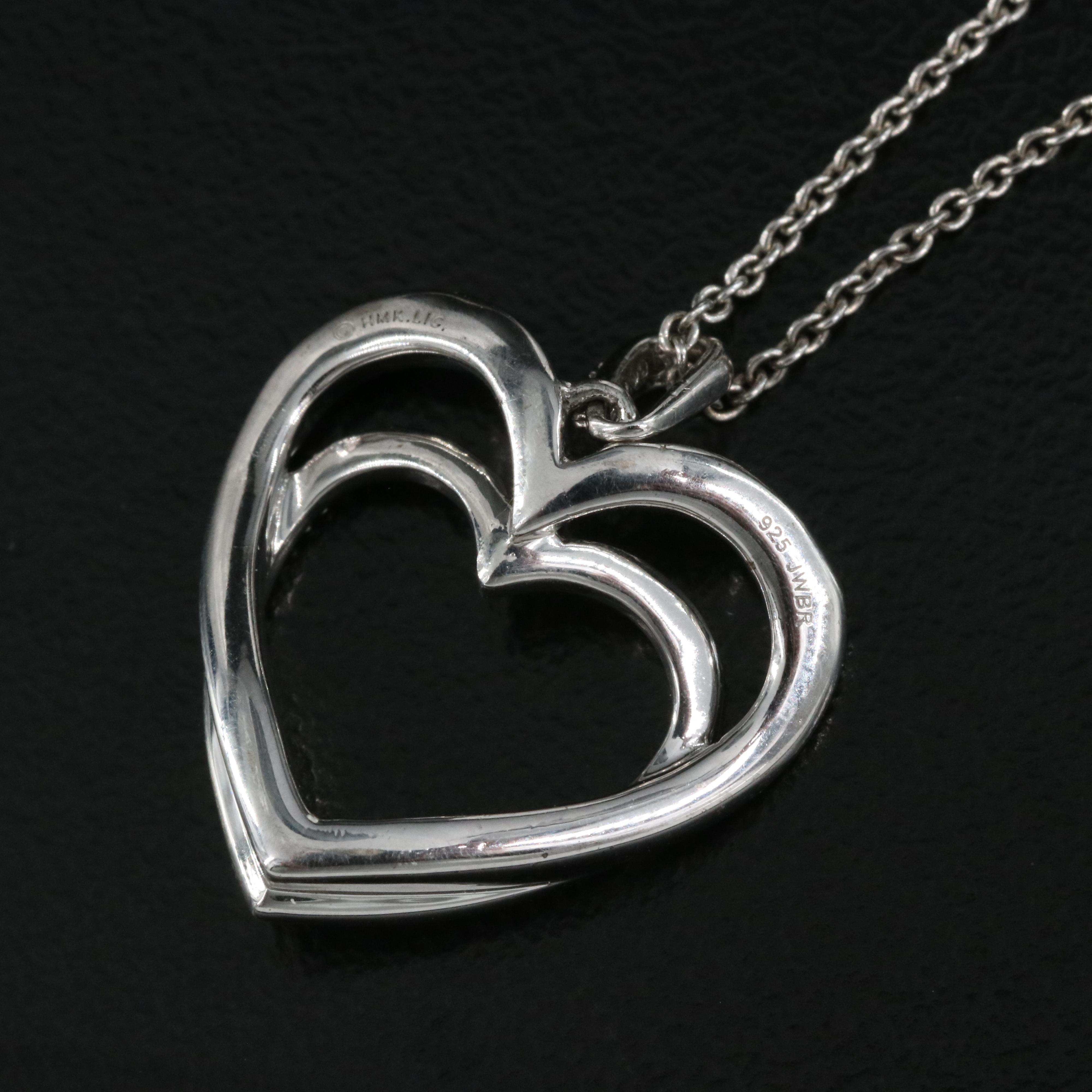 Sterling Diamond Double Heart Pendant Necklace