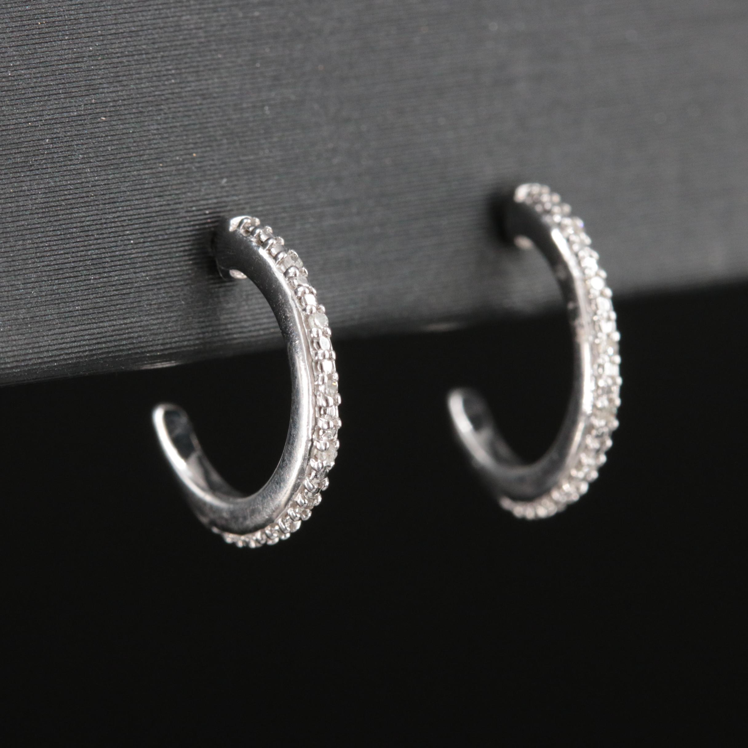 Sterling Diamond Hoop Earrings