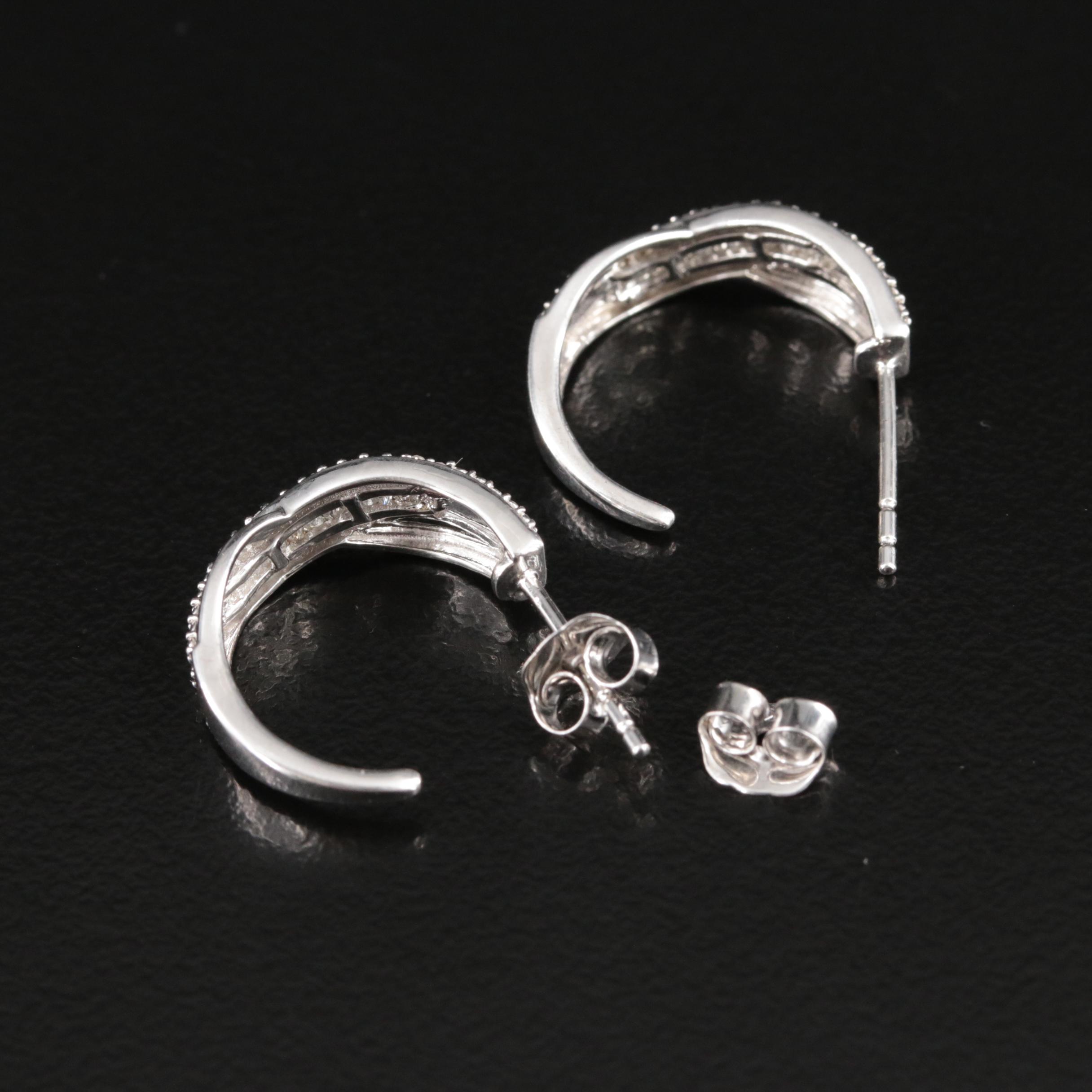 Sterling Diamond J Hoop Earrings EBTH